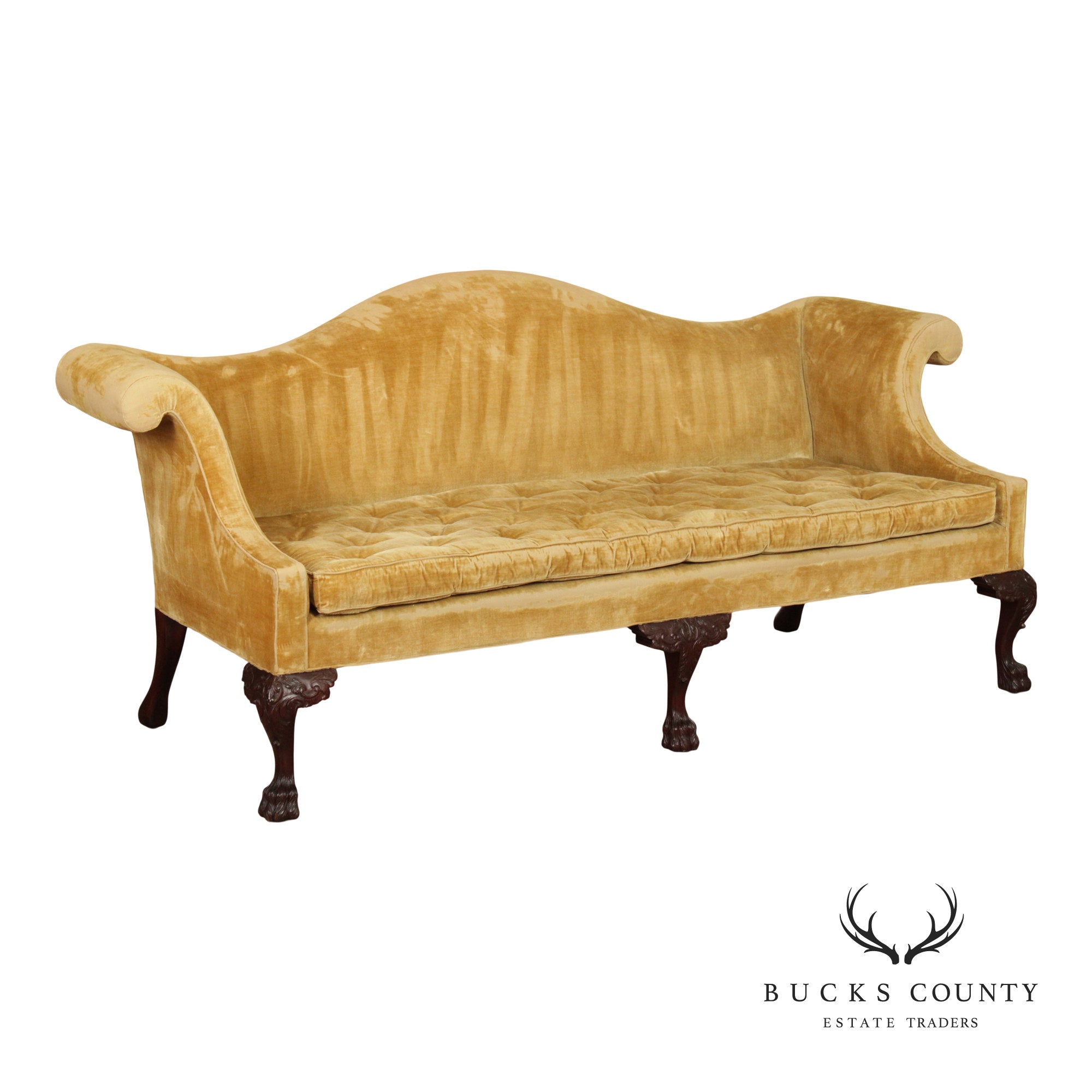 Georgian Style Custom Mahogany Camelback Sofa