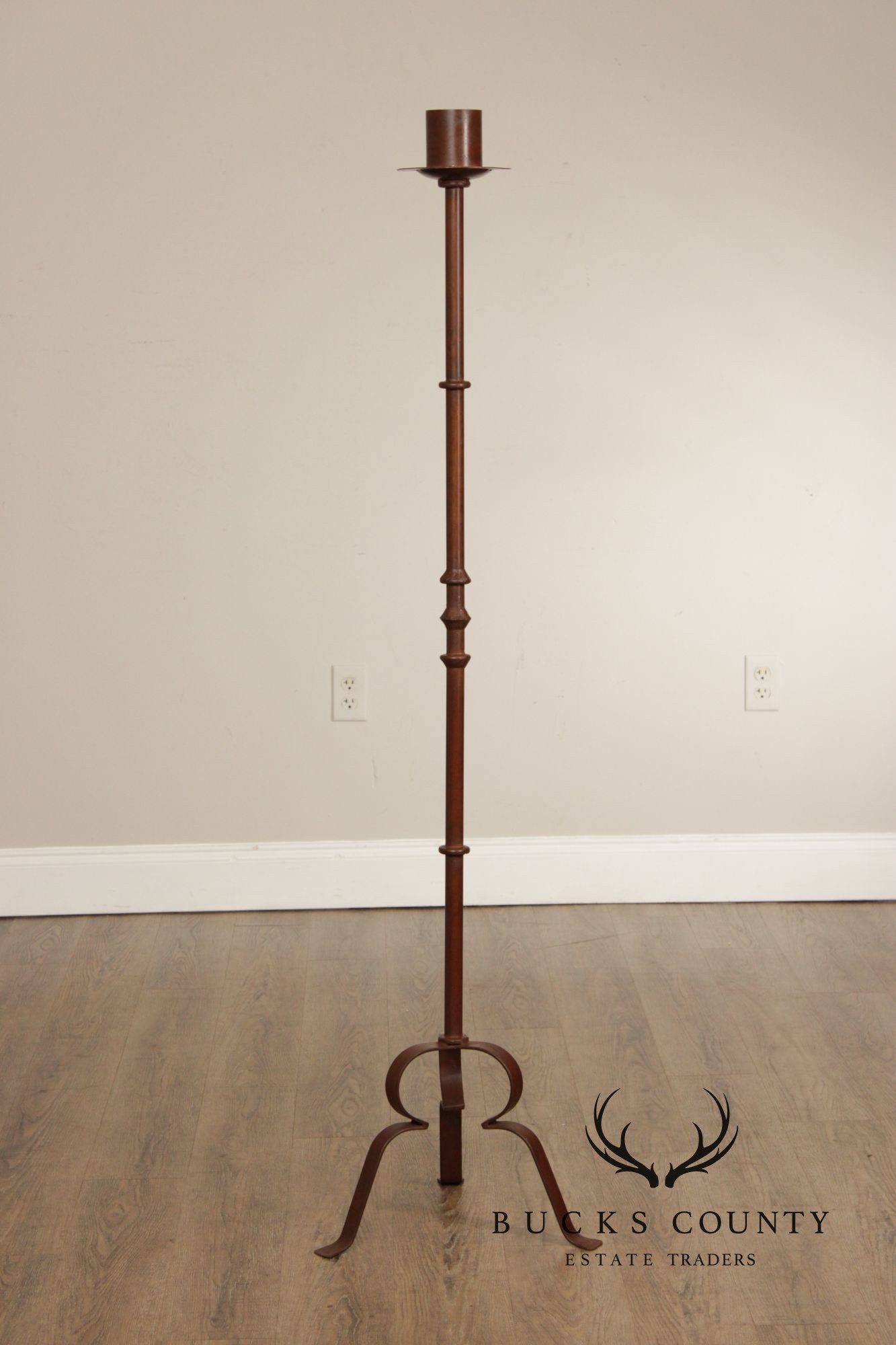 Vintage European Set of Three Tall Iron Candlesticks