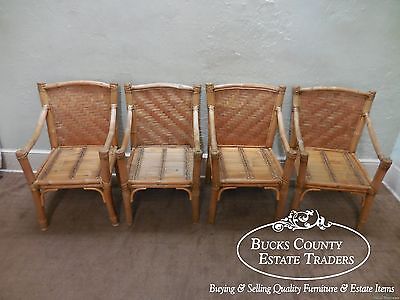 Vintage Set of 4 Heavy Genuine Bamboo Arm Chairs