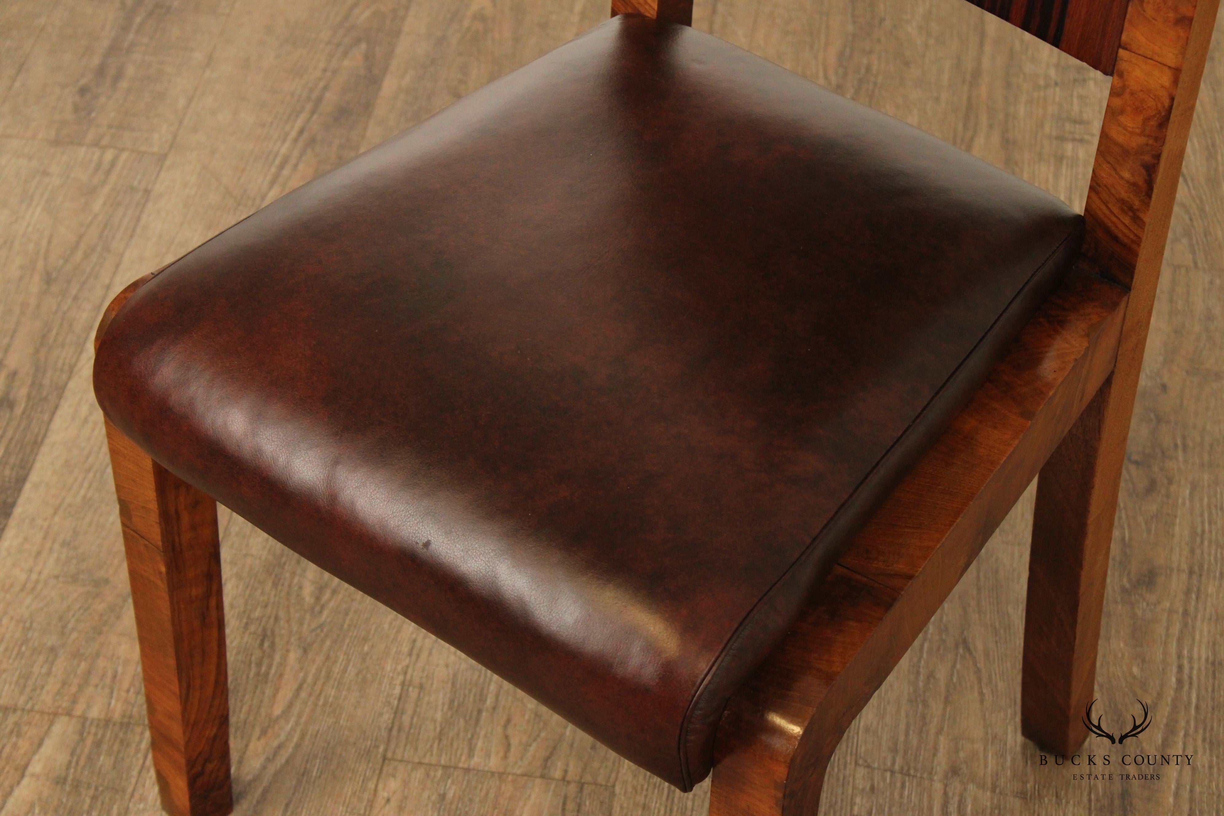 Art Deco Period Set of Six Rosewood and Walnut Dining Chairs