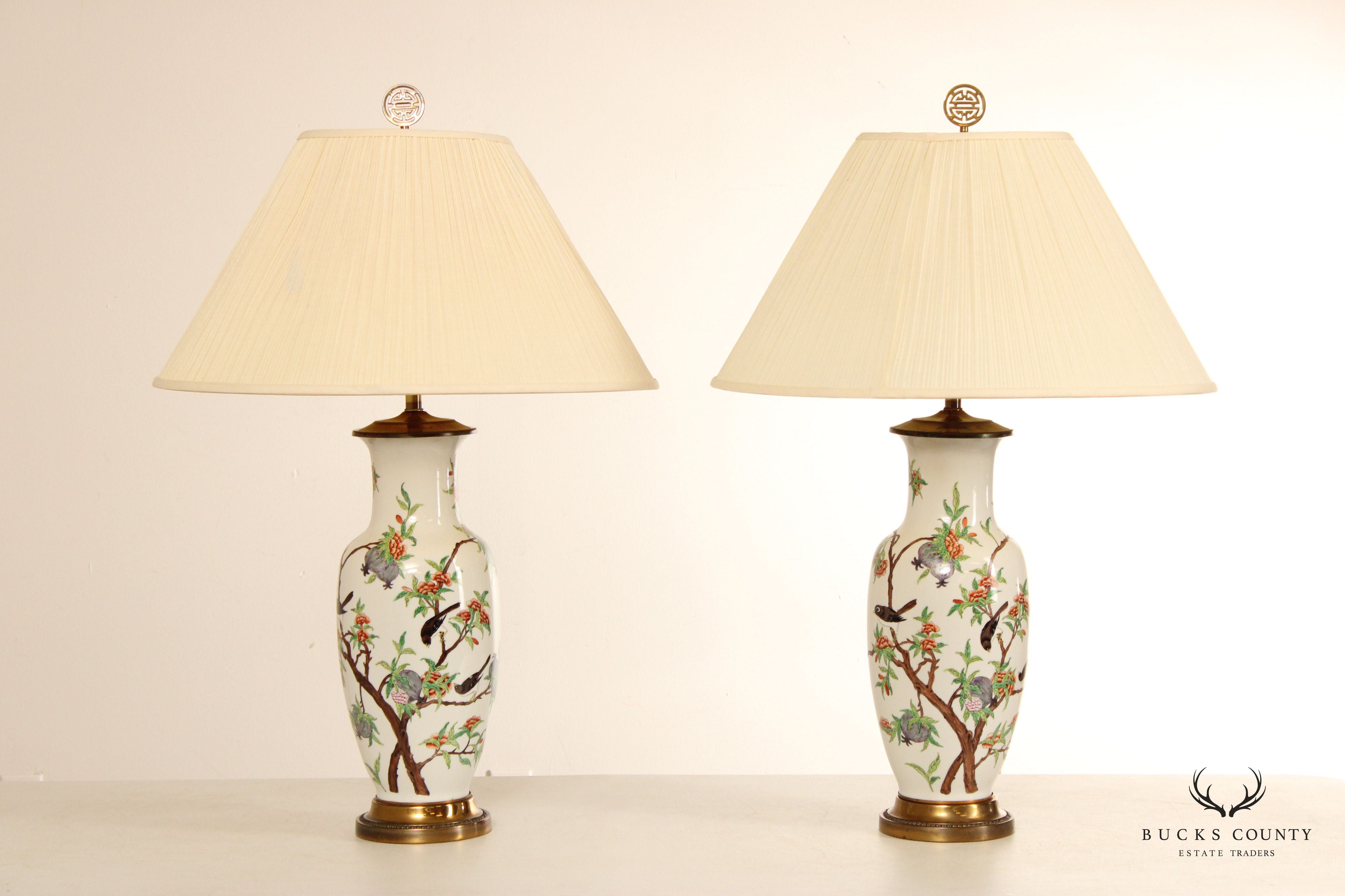 Japanese Pair of Hand Painted Porcelain Table Lamps