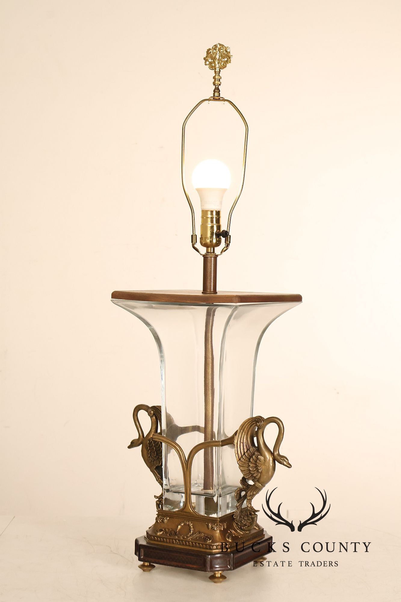 Castilian Brass Swan Motif Table Lamp with Glass Body