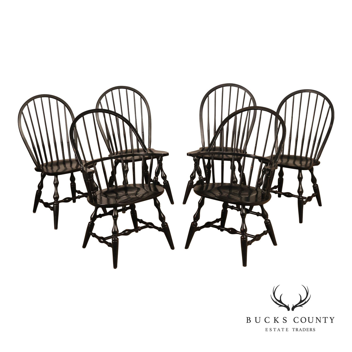 Nichols And Stone Set Of Six Black Windsor Dining Chairs