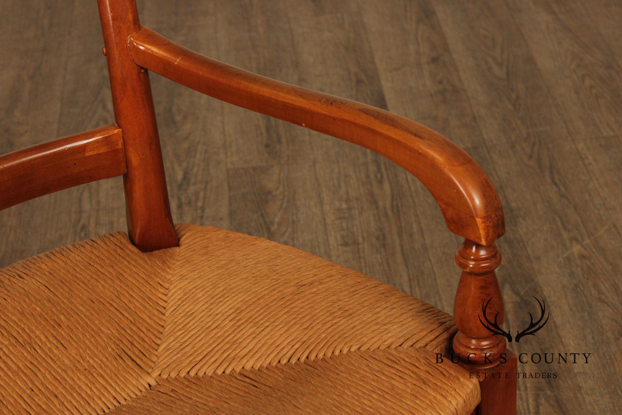 Federal Style Set of Four Eagle-Carved Rush Seat Dining Chairs