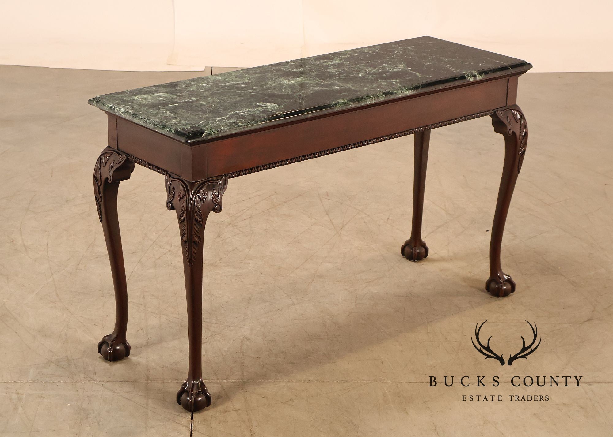 Stickley Chippendale Style Marble Top Mahogany Sofa Table Console