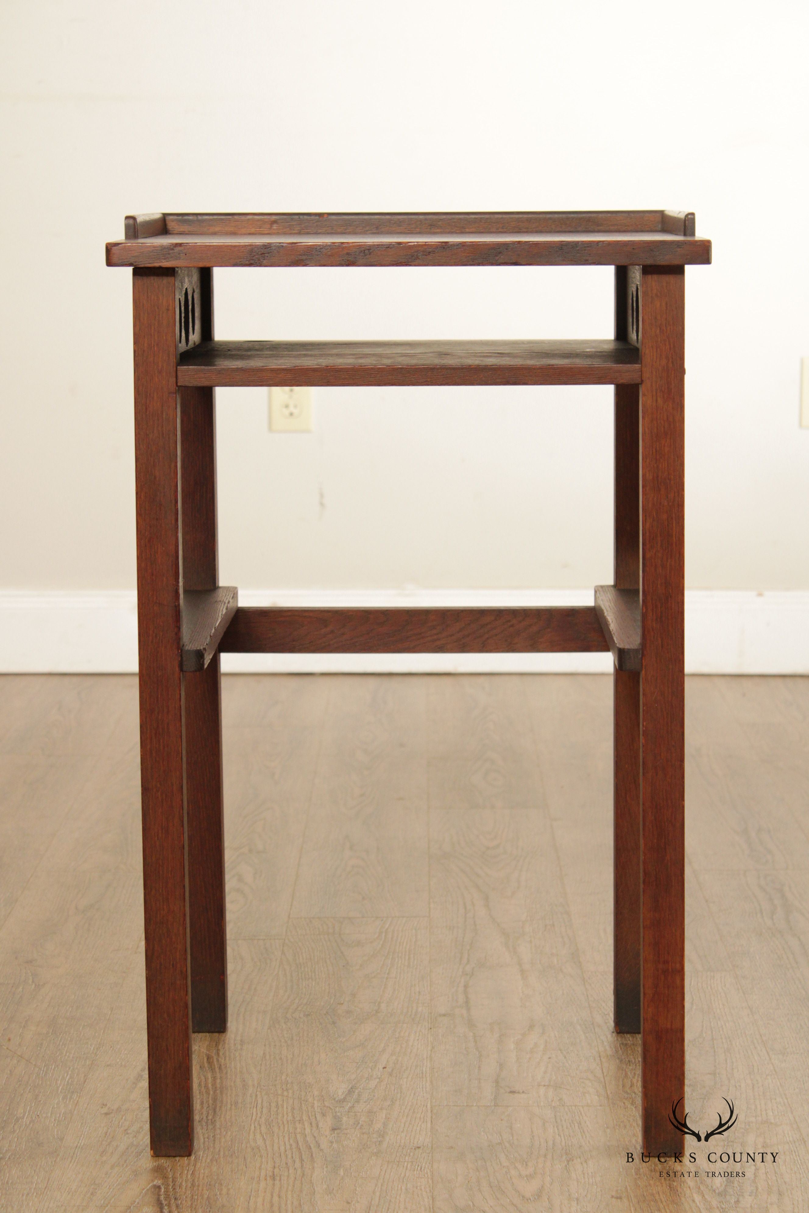 Antique Arts & Crafts Oak Telephone Side Table