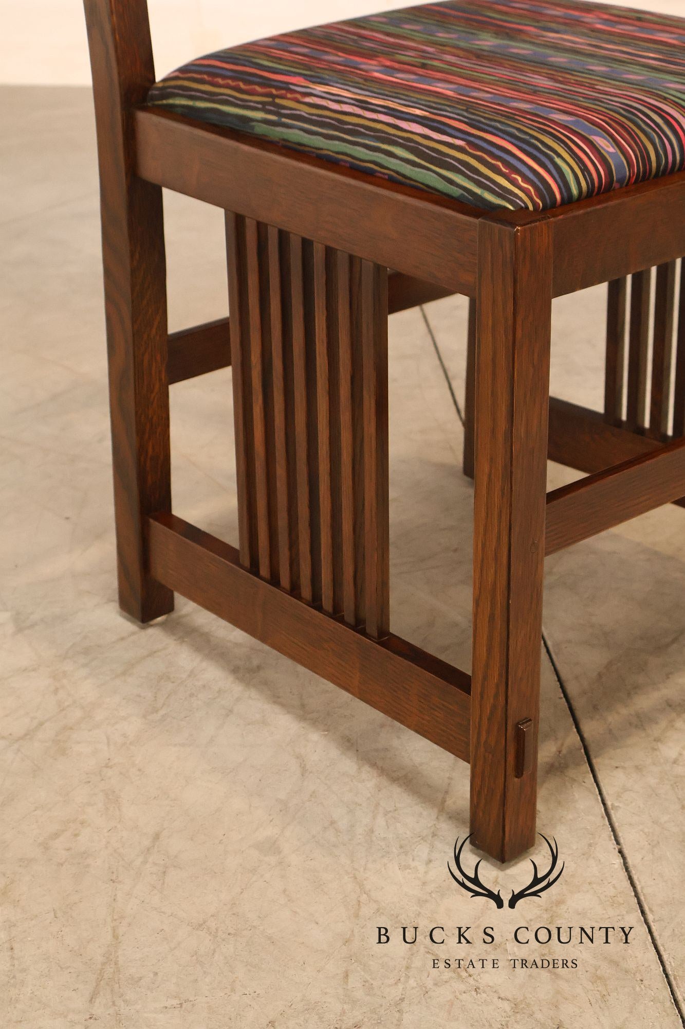 Stickley Mission Collection Set of Four Oak Spindle Side Dining Chairs