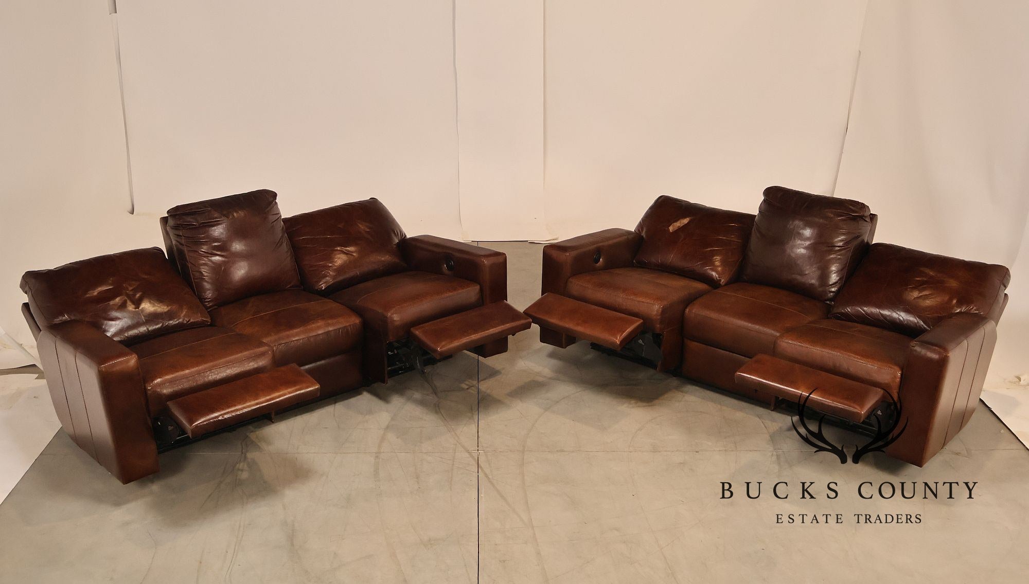 Soft Line Pair of 'Energia' Leather Power Reclining Sofas