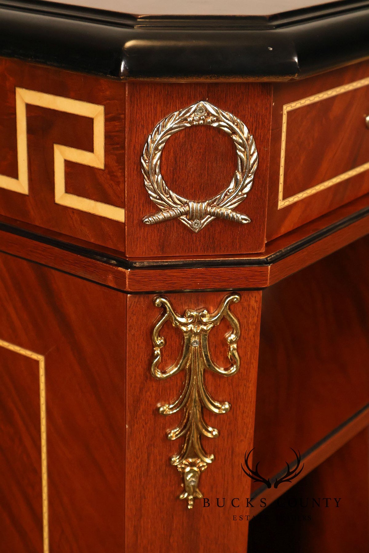 Neoclassical Empire Style Greek Key Mahogany Telephone Stand Cabinet