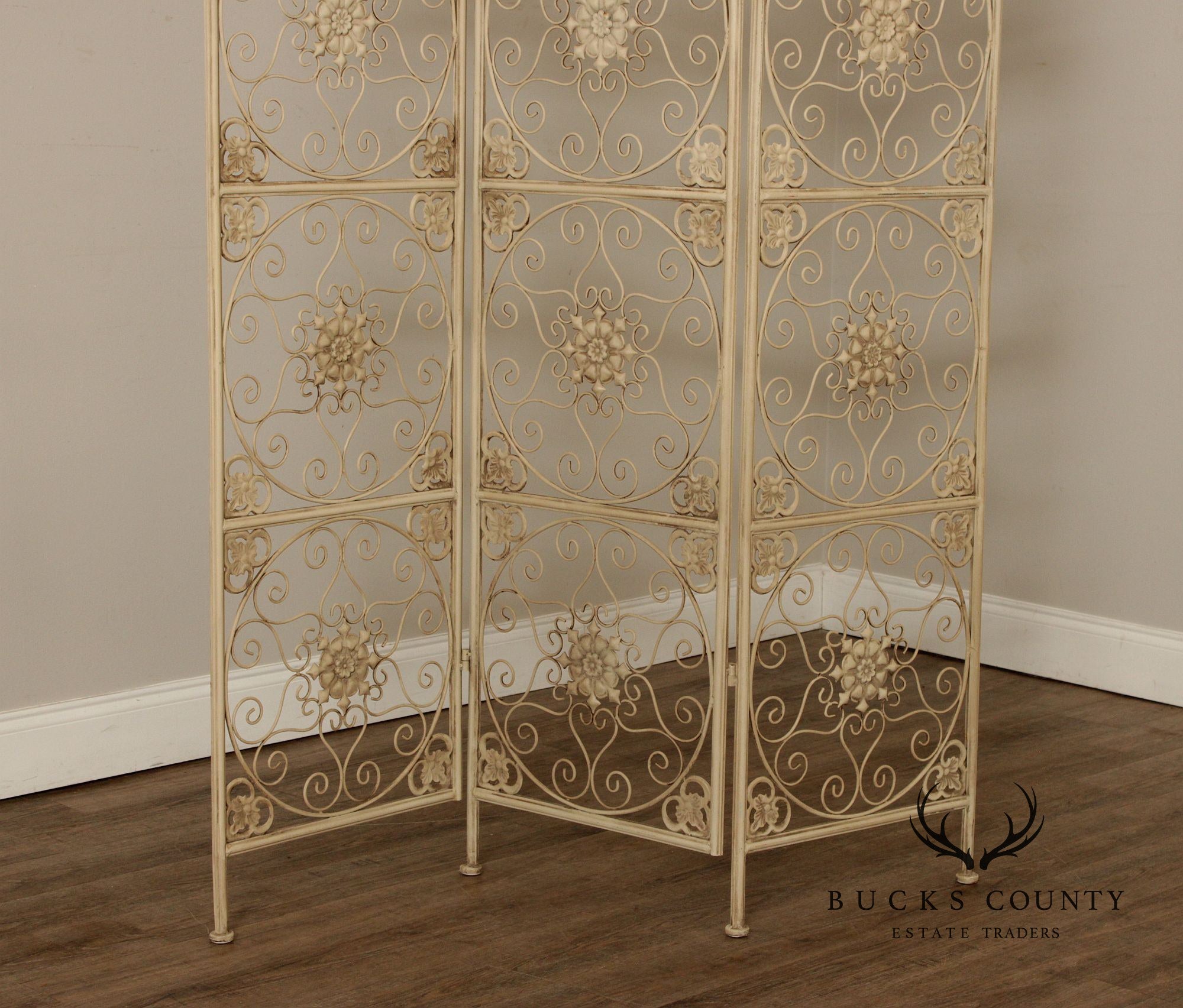 Enameled Wrought Iron Three-Panel Room Screen