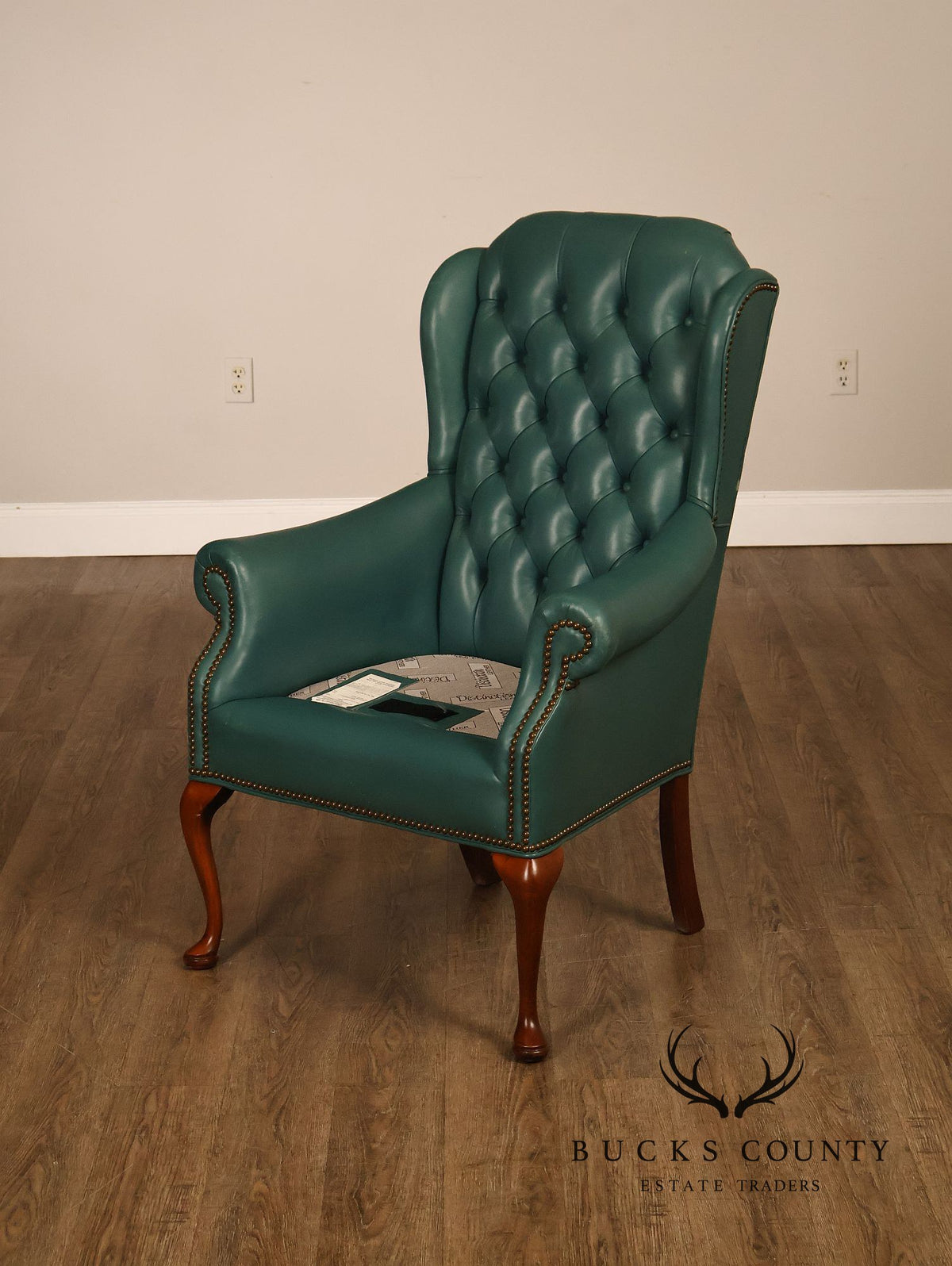 Distinction Furniture Chippendale Style Green Leather Wingback Armchair