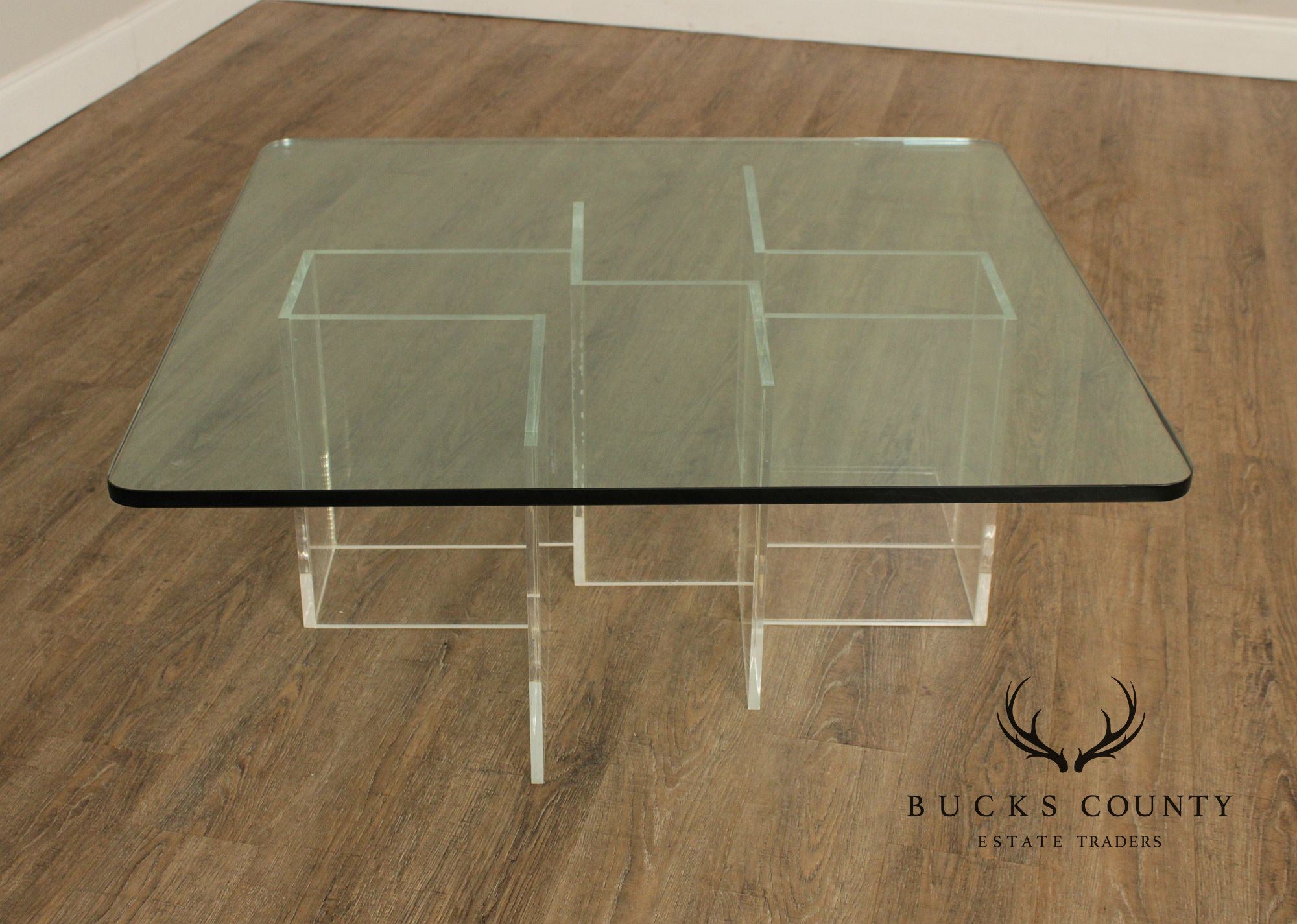 Hollywood Regency Glass Top Lucite Coffee Table