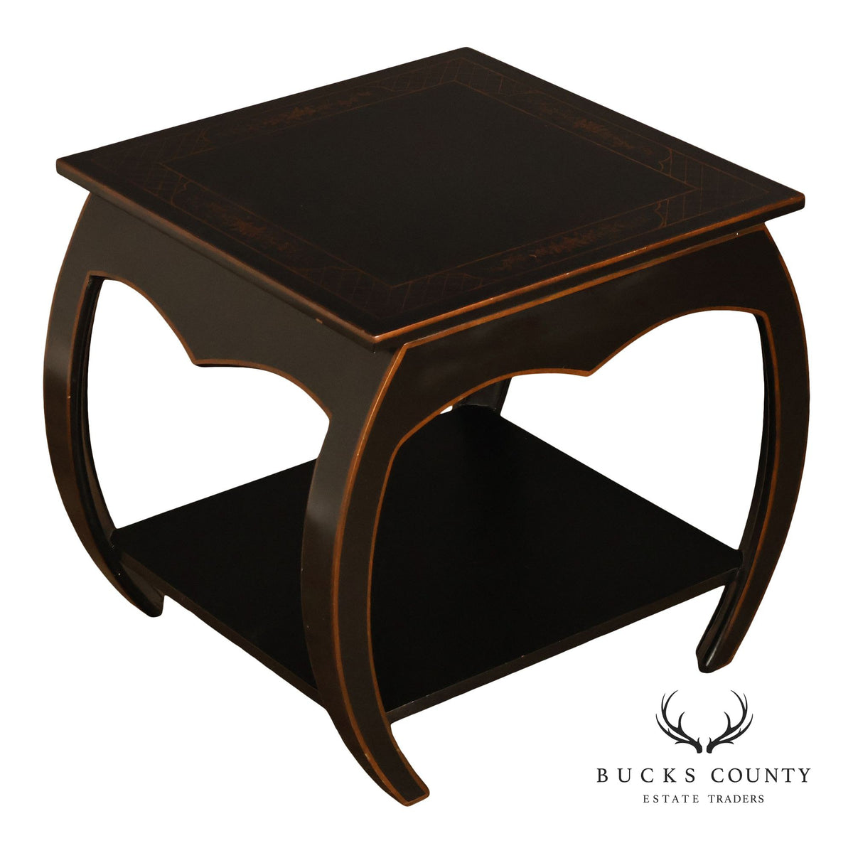 Harden Black Lacquered Chinoiserie Style Side Table With Inlay