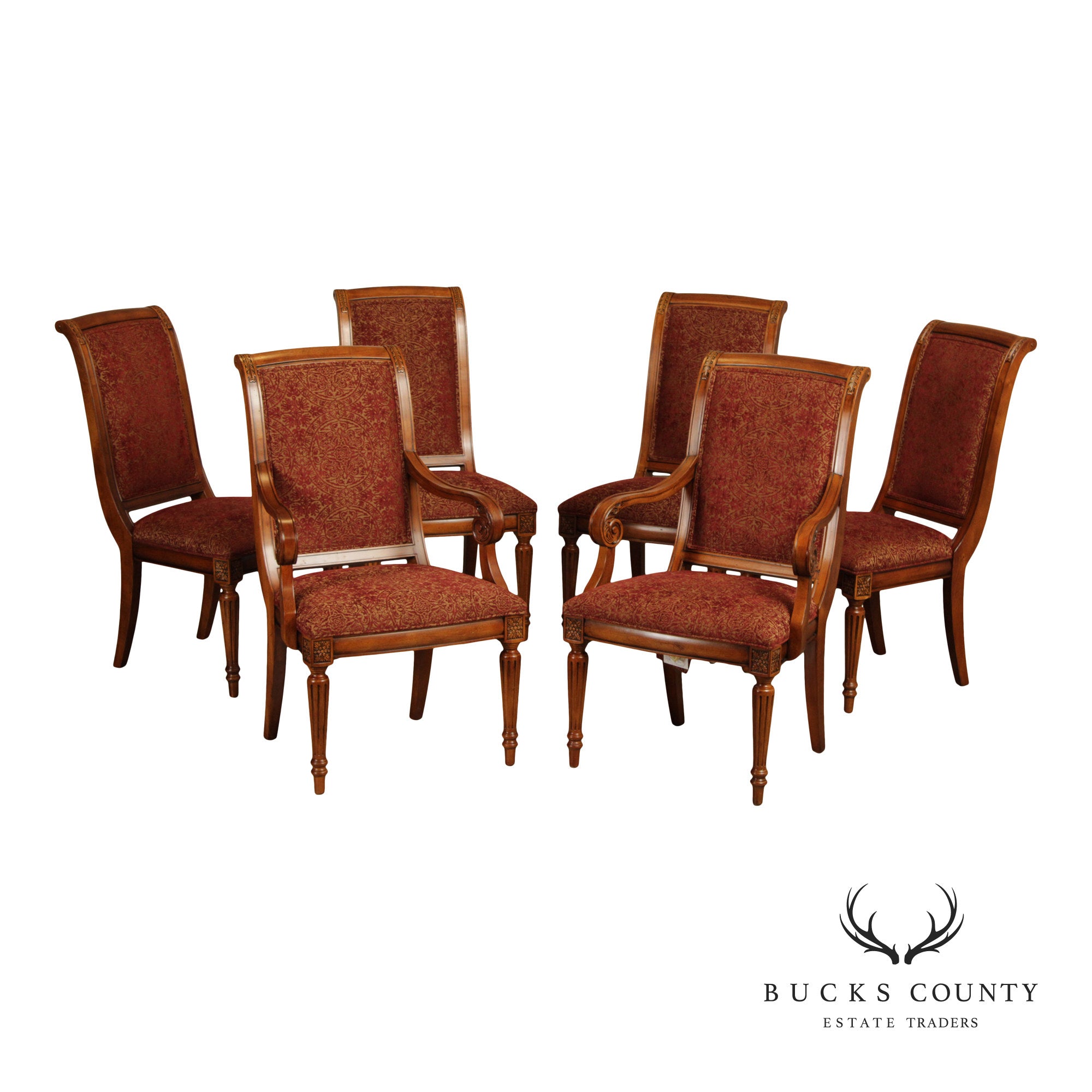 Ethan Allen 'Townhouse' Set of Six Carved Frame Upholstered Dining Chairs