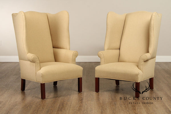 Chippendale Style Pair of Tall-Back Wing Chairs