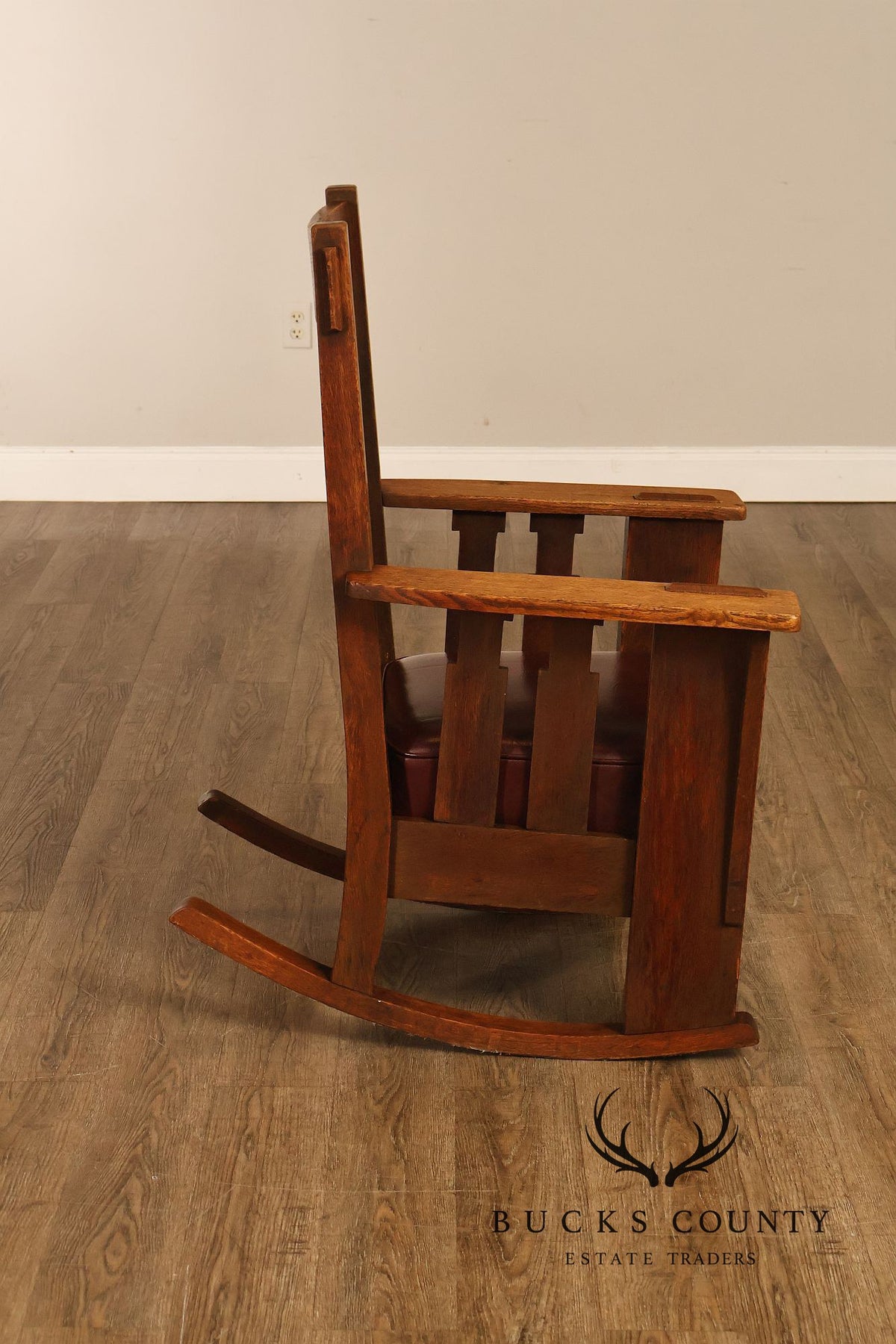 Antique Charles Stickley Mission Oak High Back Rocking Chair