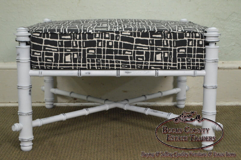 Custom Painted Faux Bamboo Large Square Upholstered Ottoman
