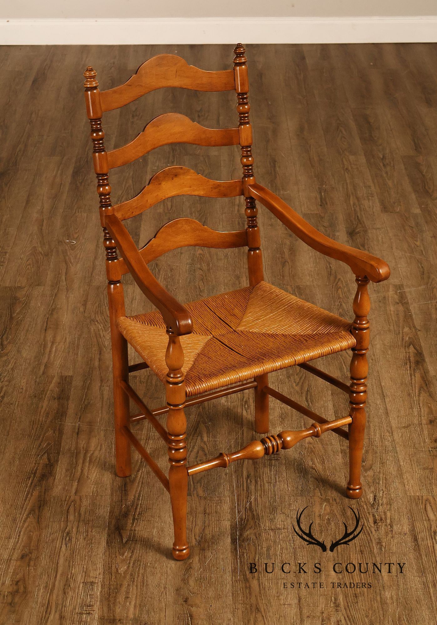 Vintage Set Of 12 Maple Rush Seat Ladderback Dining Chairs