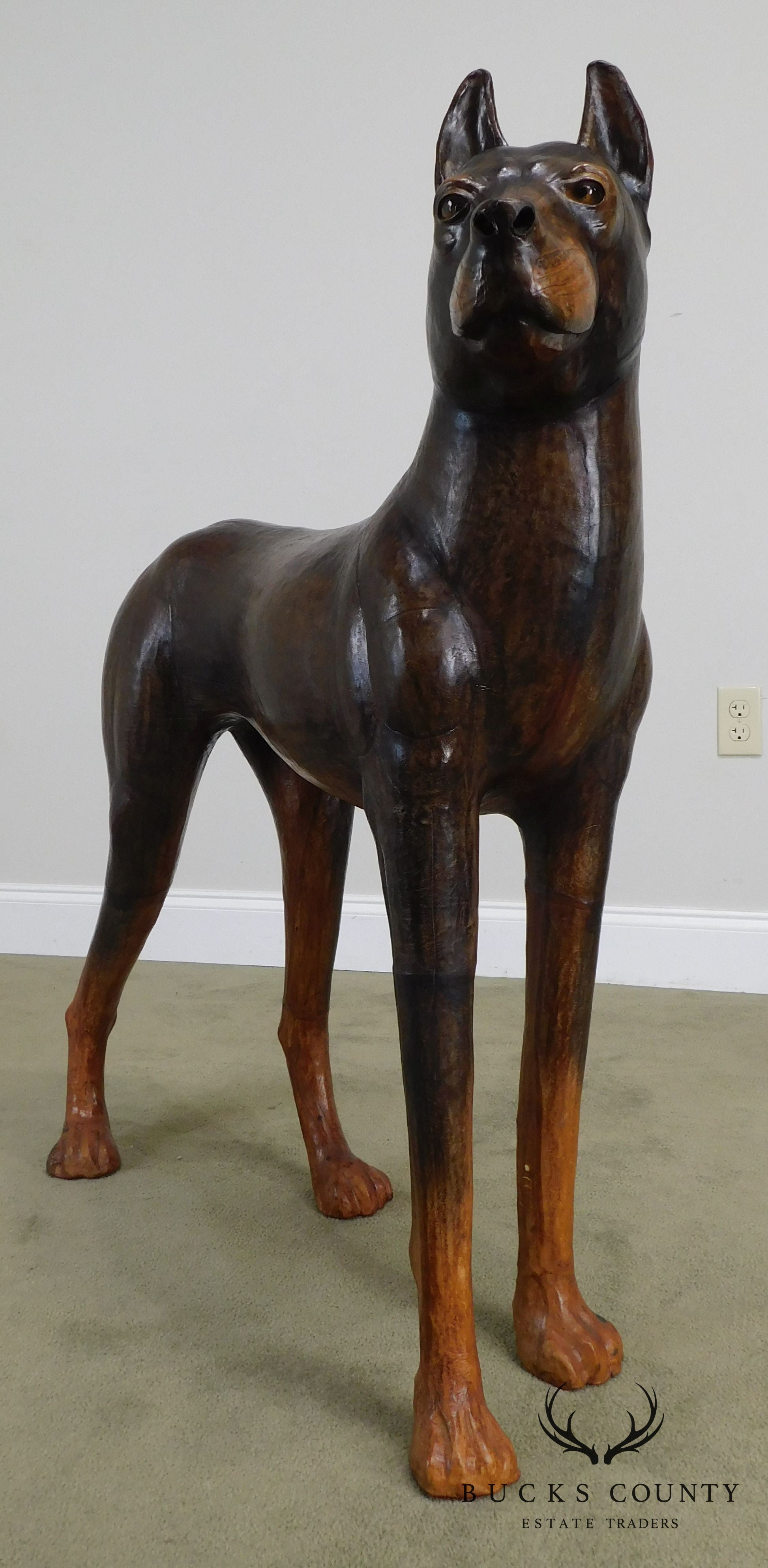 Life Size Leather Wrapped Doberman Pinscher Dog Statue