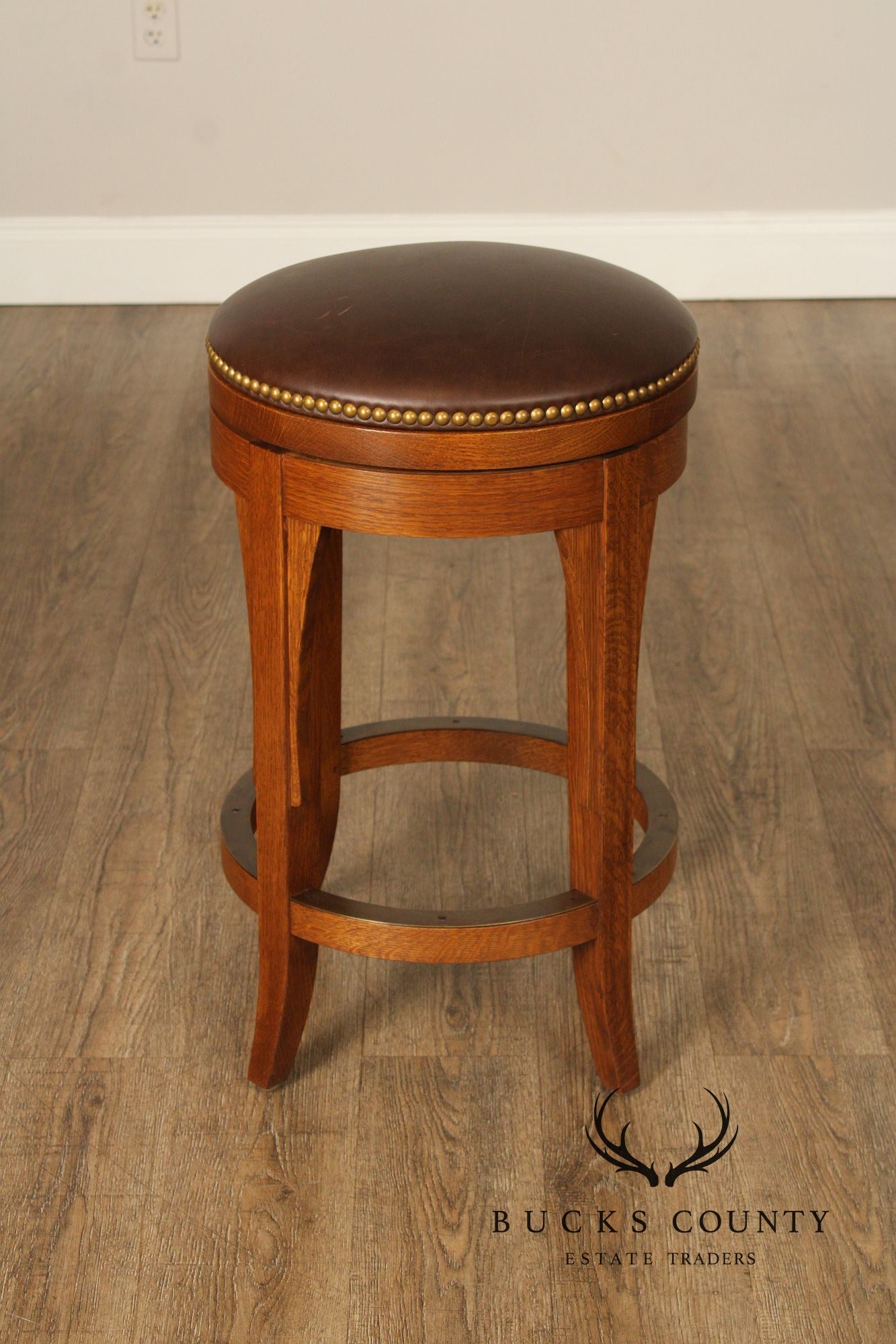 Stickley Mission Collection Oak and Leather Swivel Stool