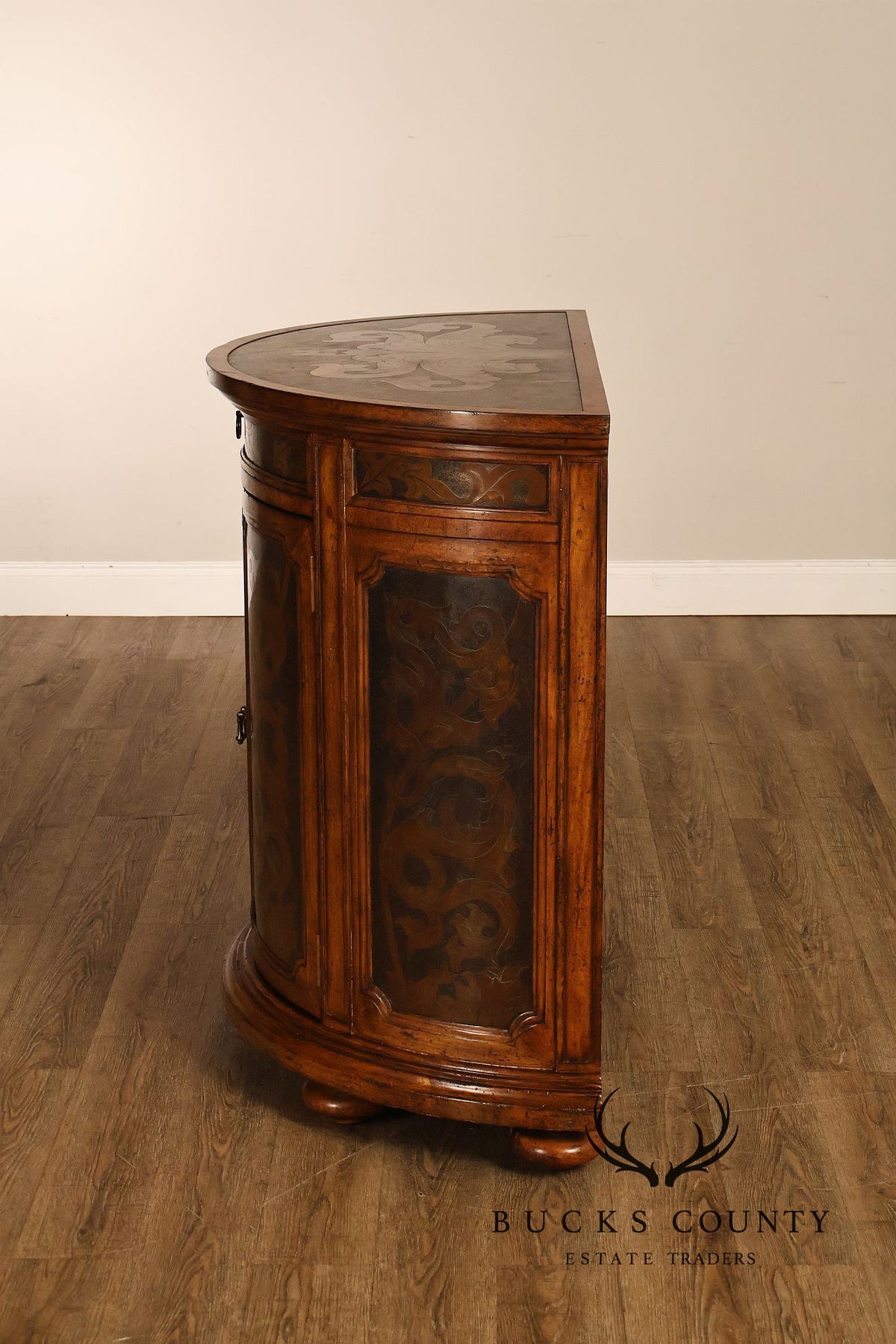 Italian Style Demilune Hand Painted Two-Door Cabinet