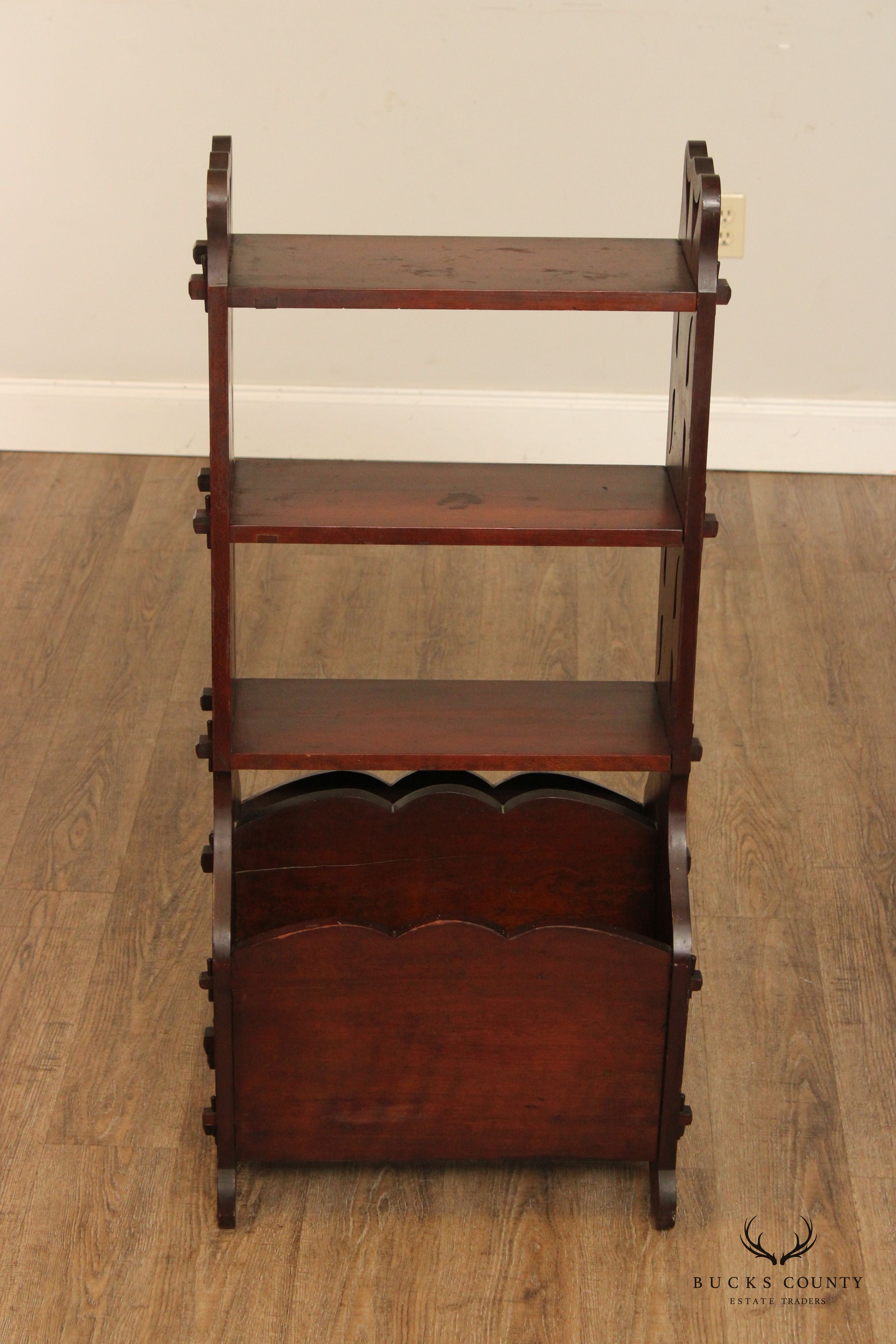 Arts and Crafts Antique Mahogany Magazine Rack and Bookshelf