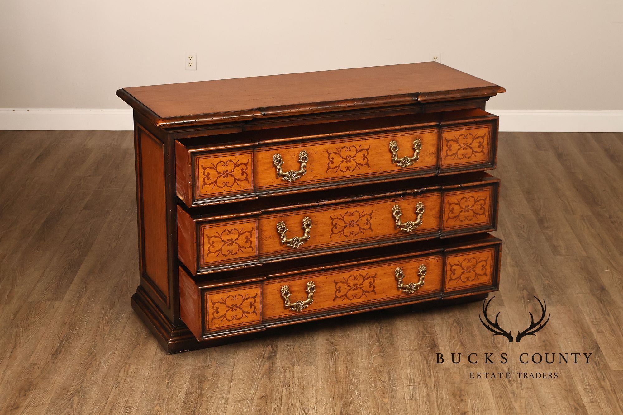 Theodore Alexander Chateau Du Vallois Inlaid Three Drawer Dresser