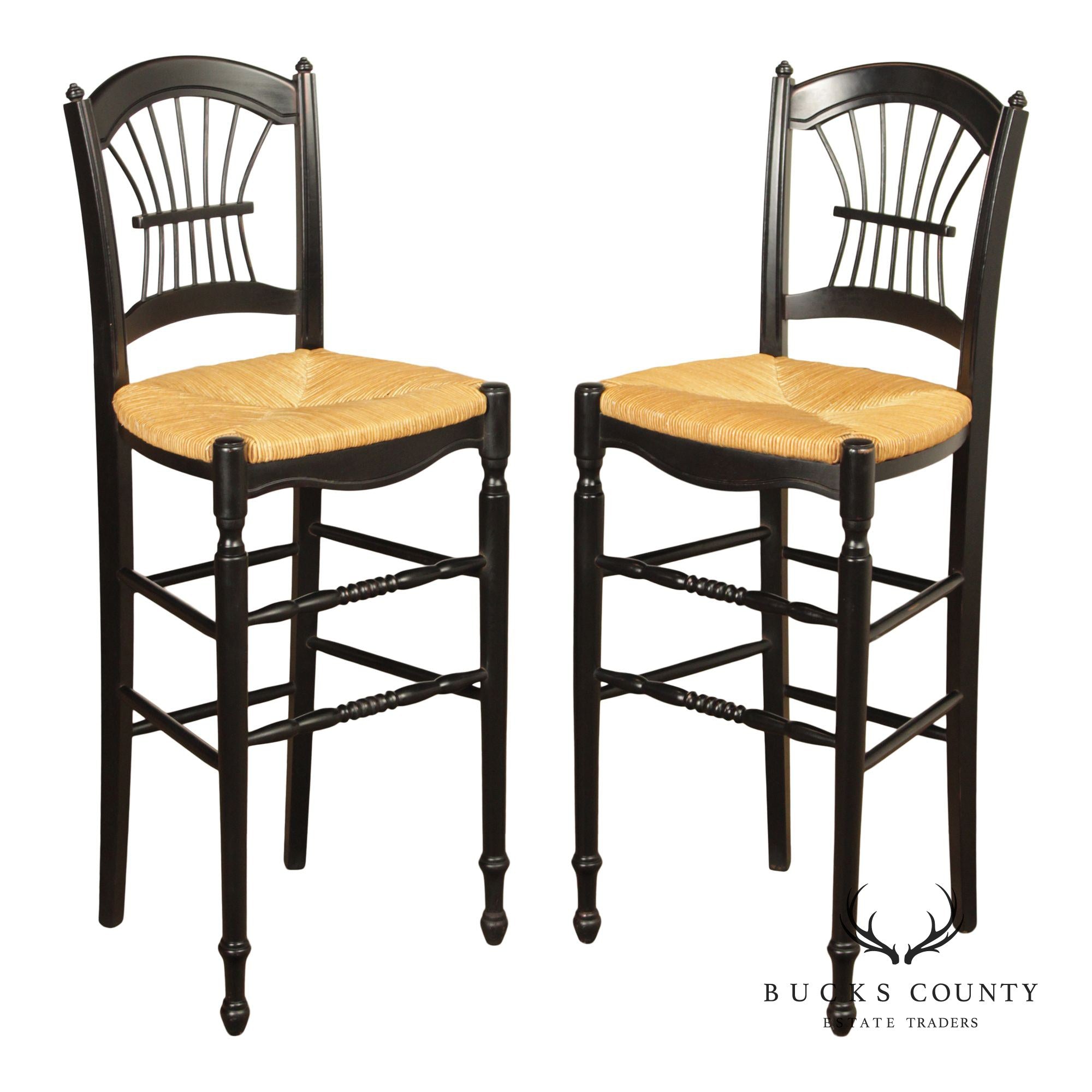 Lillian August Farmhouse Style Pair of Ebonized Counter Stools