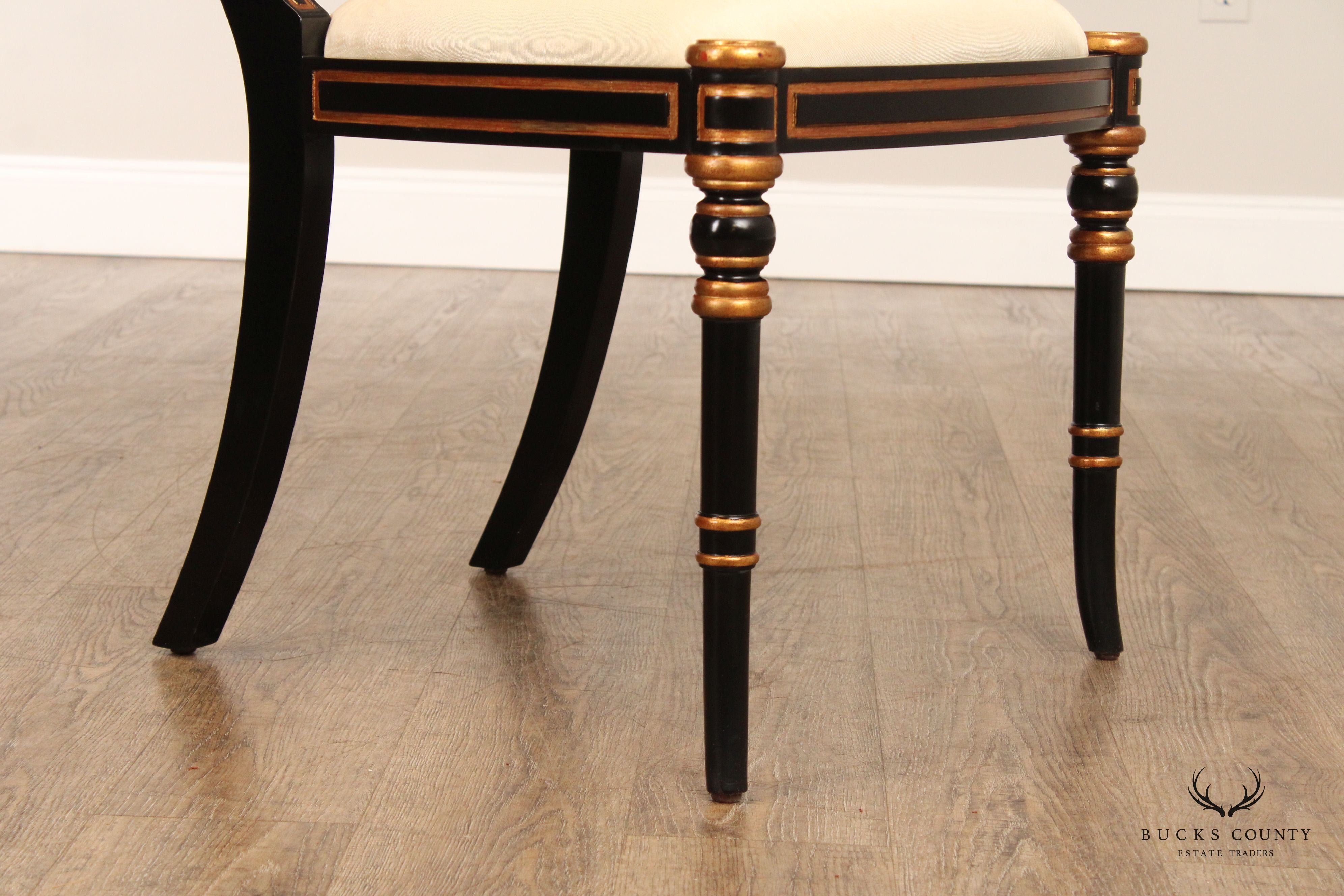 Maitland Smith Regency Style Set of Four Black And Gold Dining Chairs