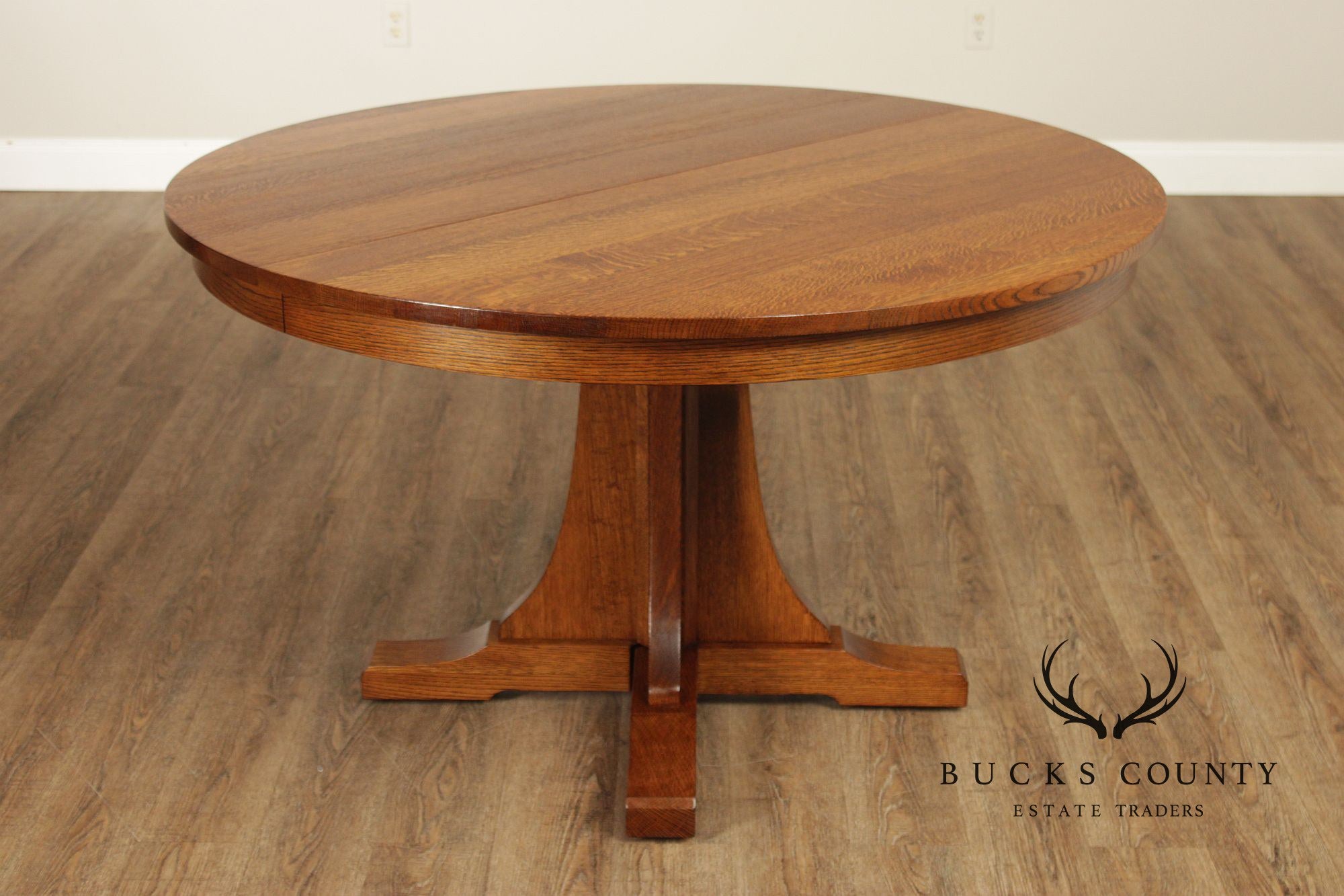 Stickley Mission Collection Round Oak Expandable Dining Table
