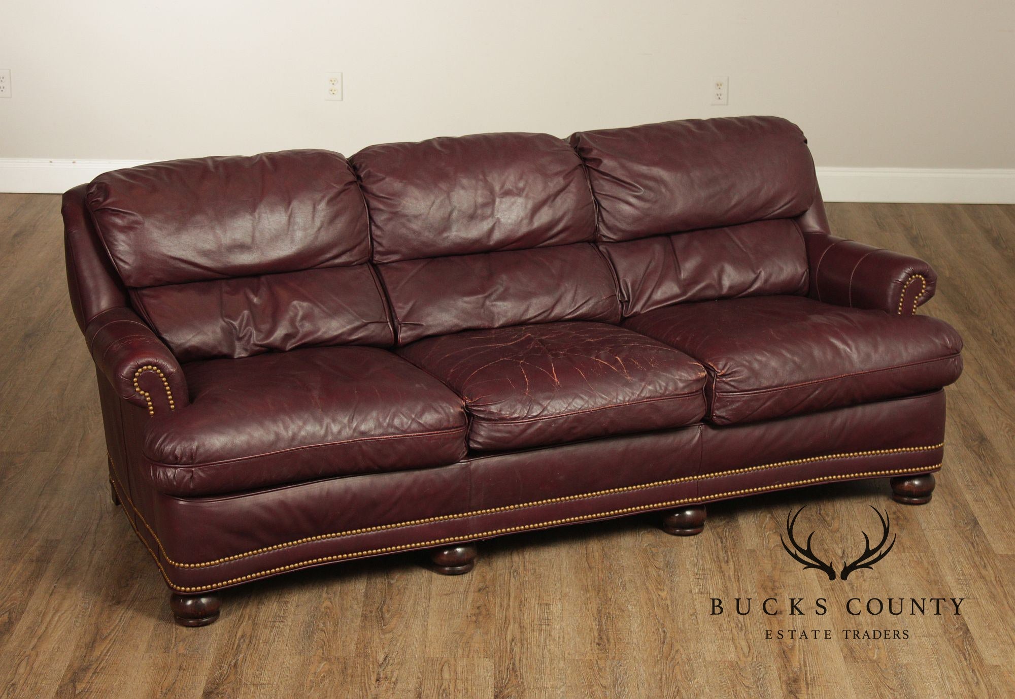 Hancock & Moore Burgundy Leather Nailhead Trim Sofa