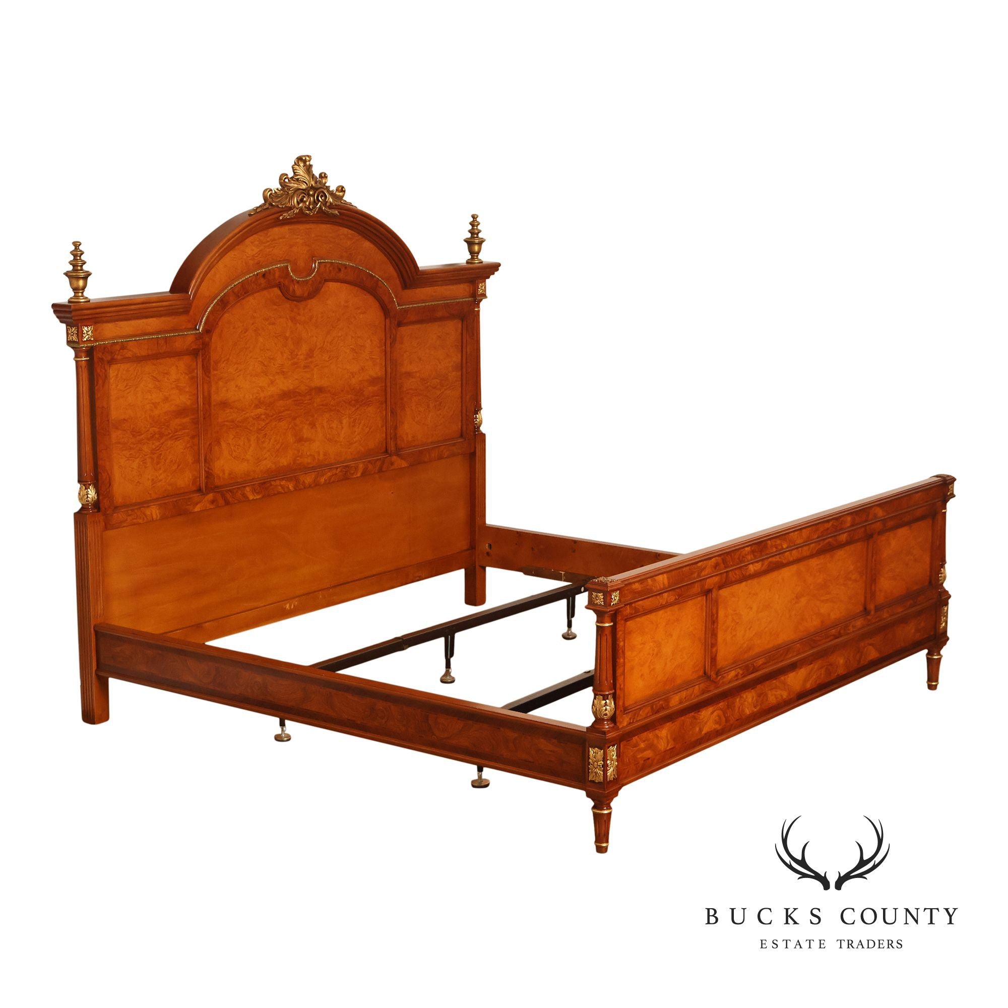 Quality Louis XVI Style Burlwood King Size High Back Bed