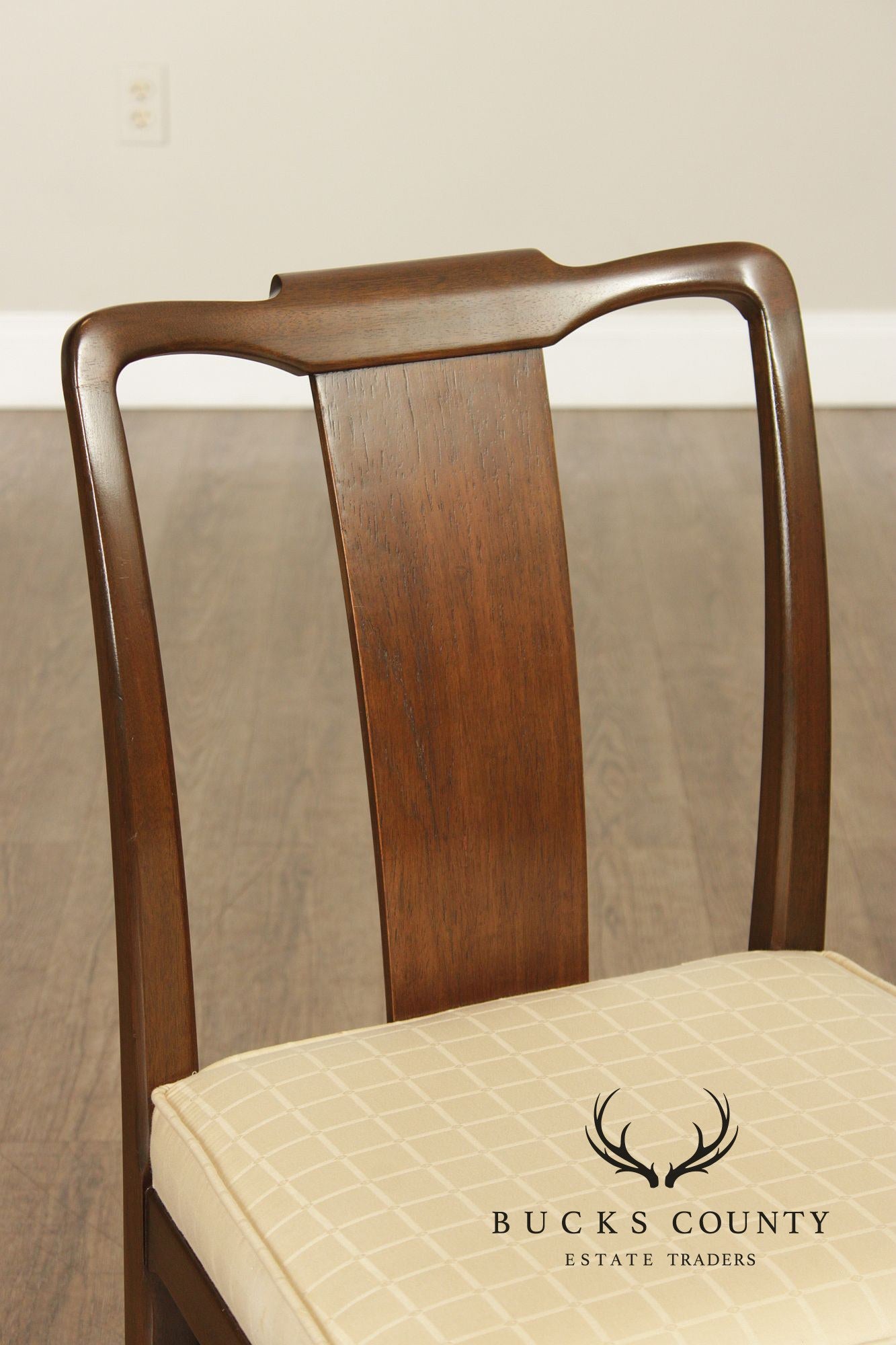 Mid Century Asian Influenced  Set of Six Mahogany Dining Chairs