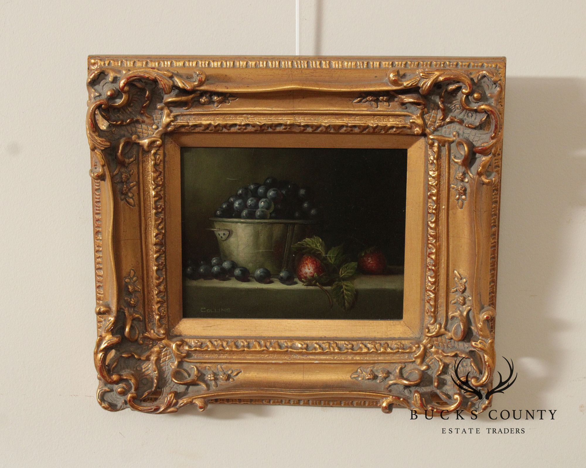 Framed Oil Painting, Berry Still-Life Signed Collins