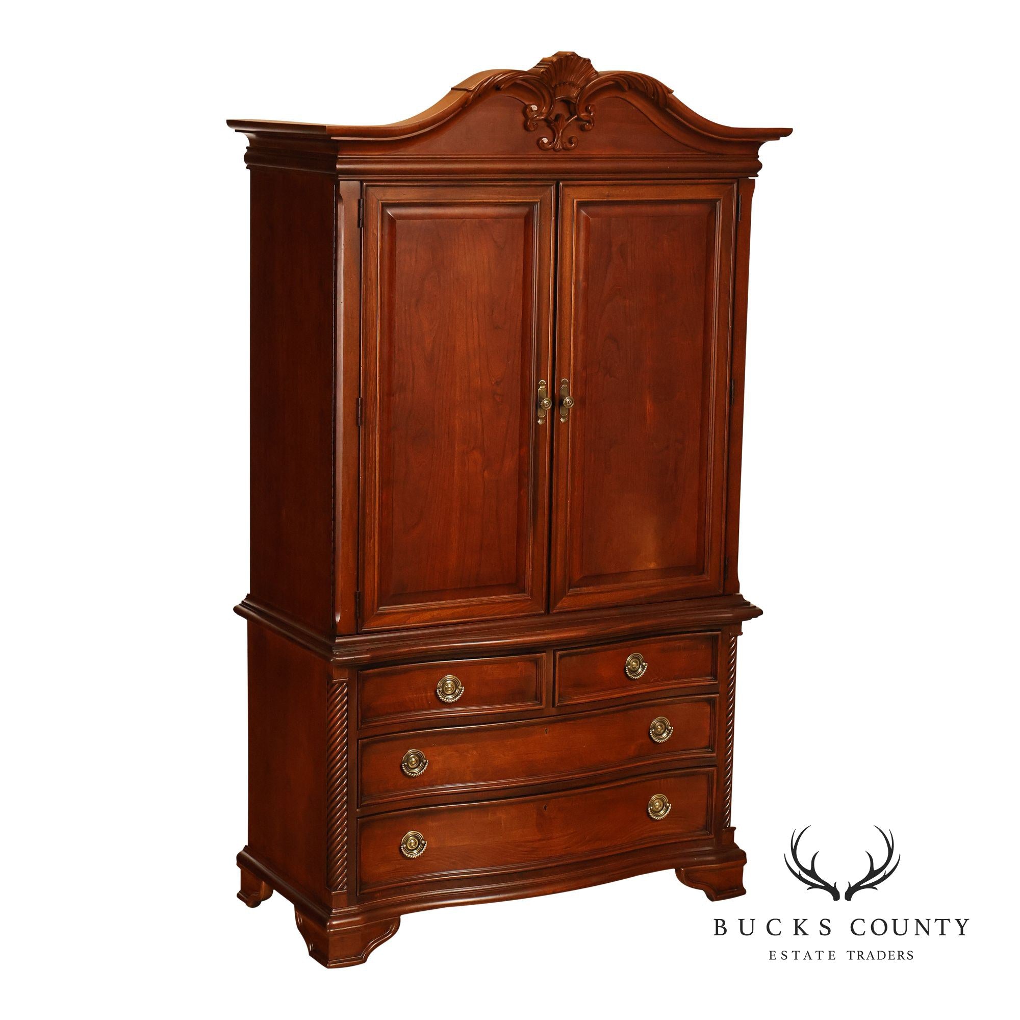 Stanley Furniture Traditional Carved Cherry Bedroom Storage Armoire