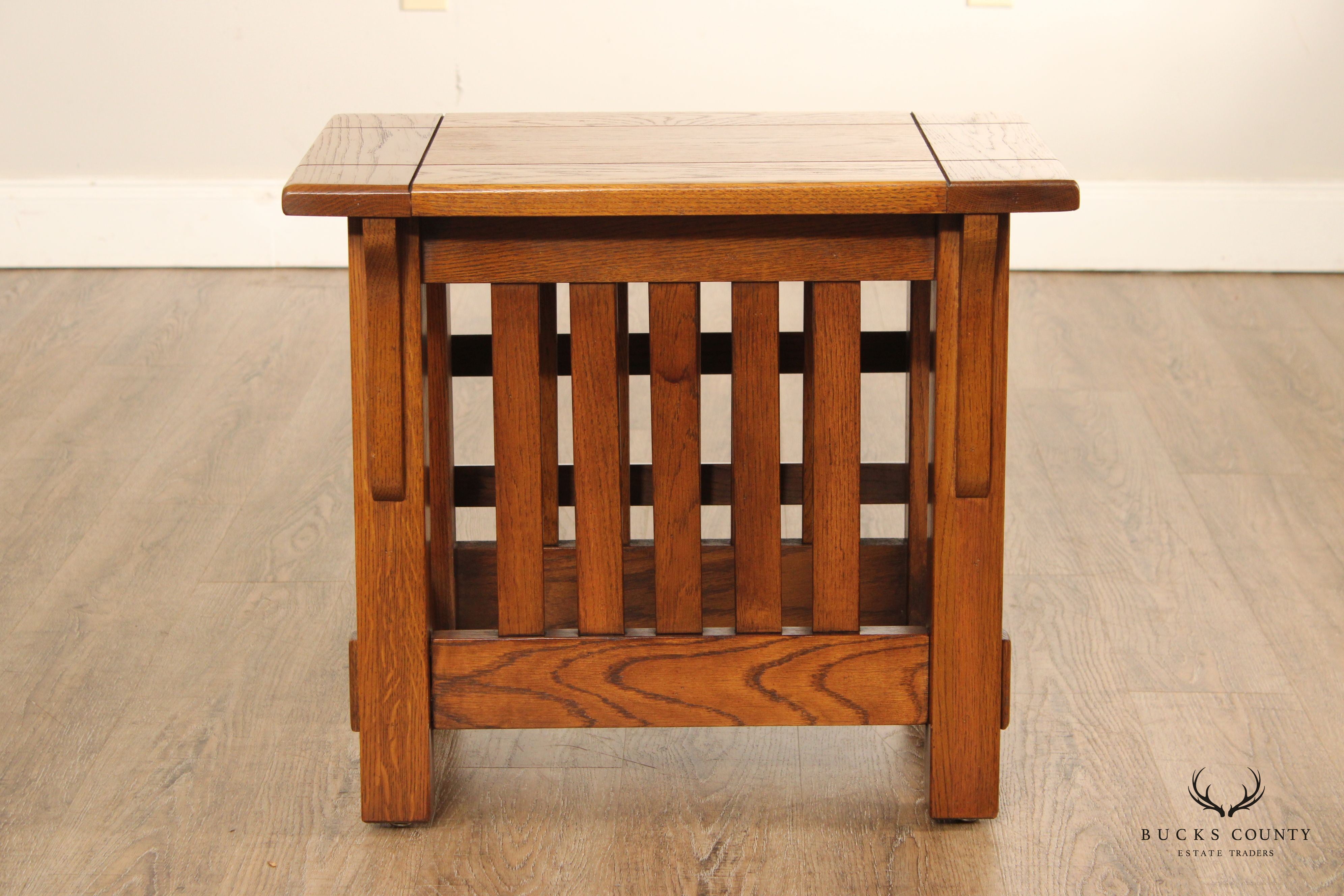 Arts & Crafts Style Oak Side Table and Magazine Rack