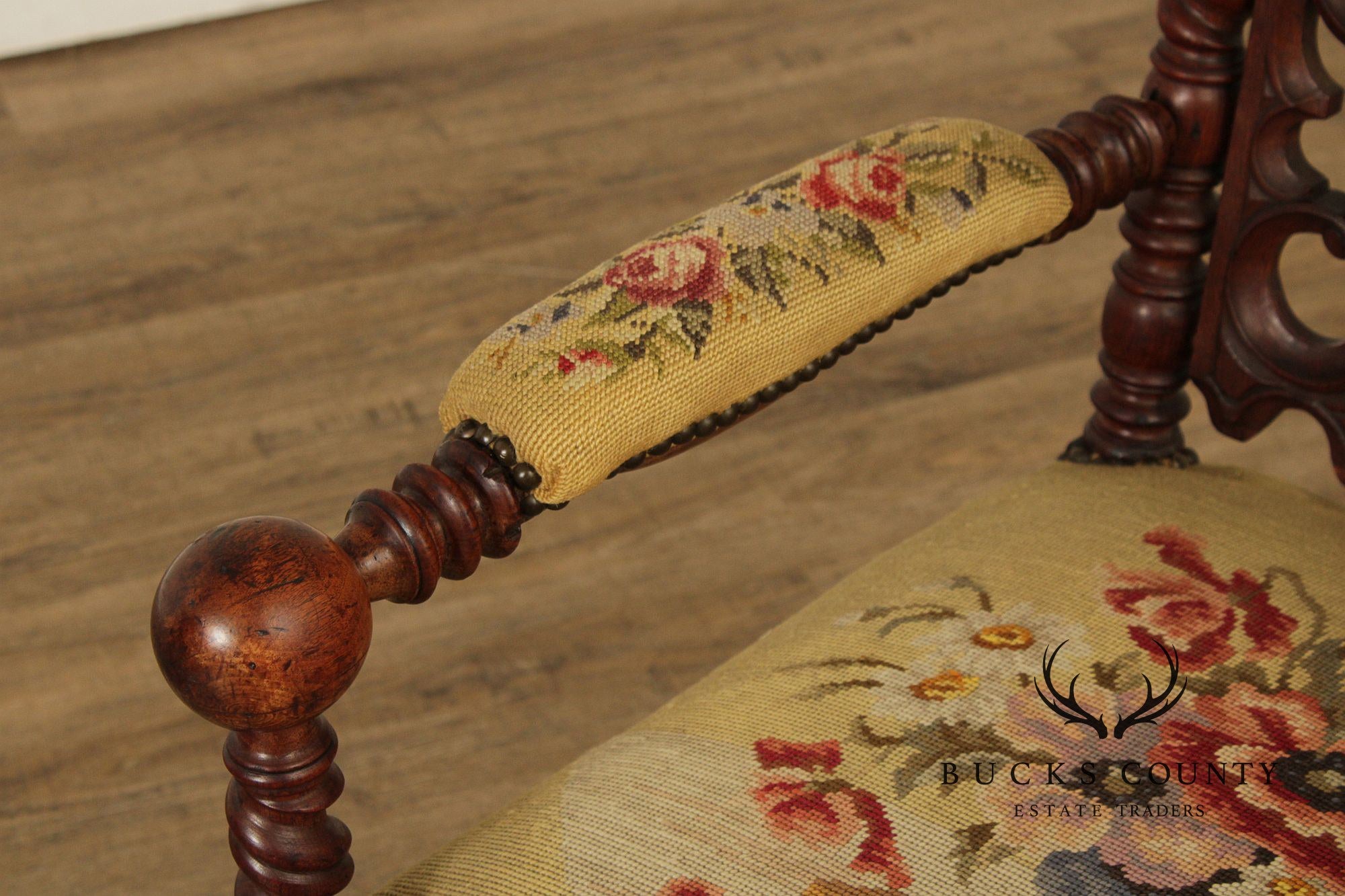 Antique American Gothic Revival Carved Walnut Throne Chair