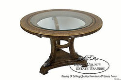Maitland Smith Leather Clad Large Round Regency Style Center Table w/ Rams Heads