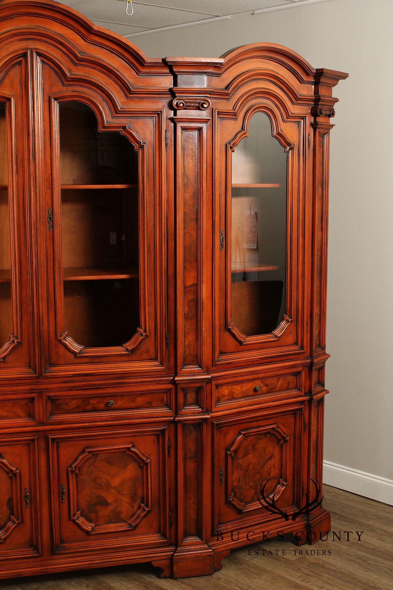 Italian Burlwood Monumental Library Bookcase Cabinet