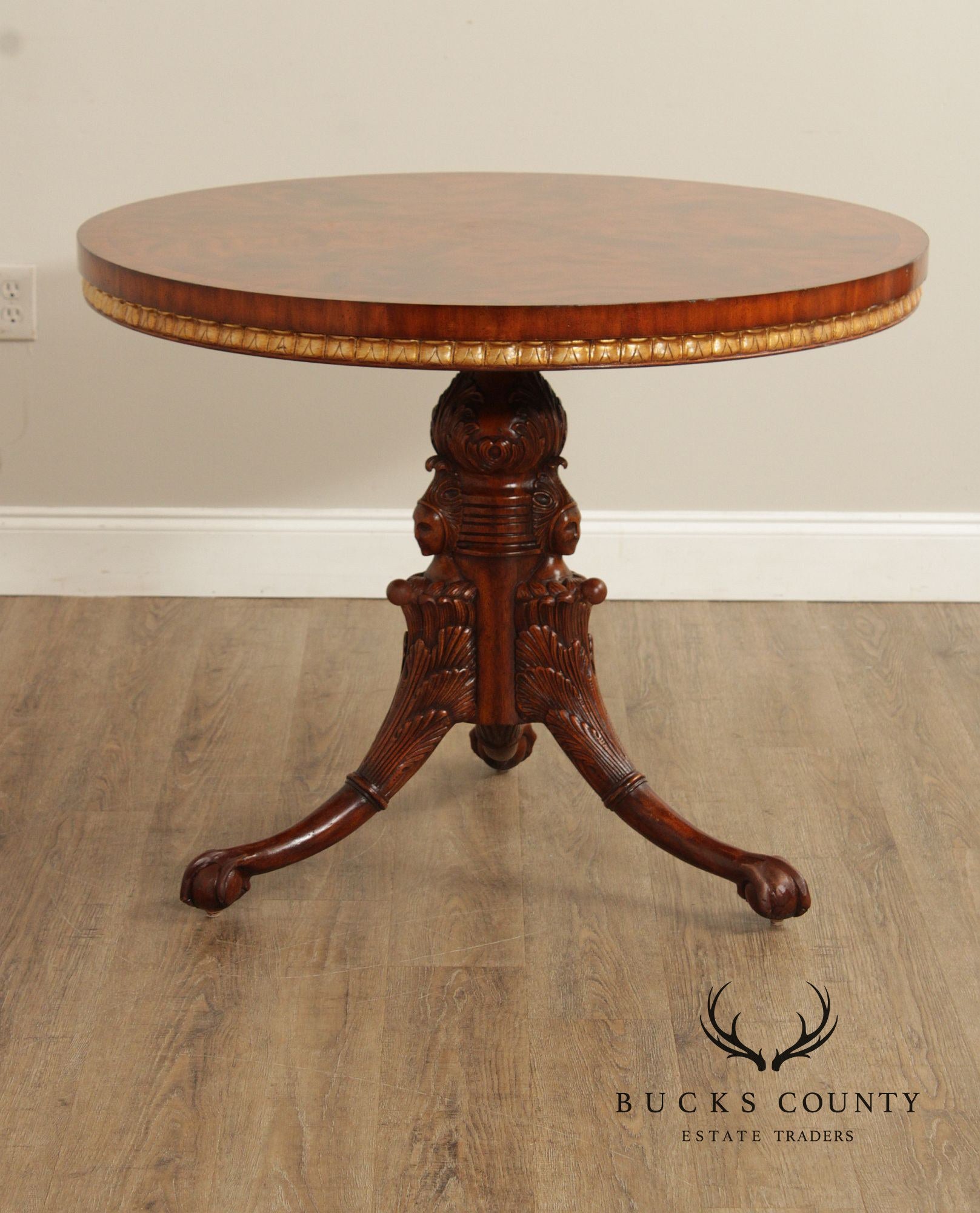 Maitland Smith Georgian Style Partial Gilt Round Mahogany Center Table