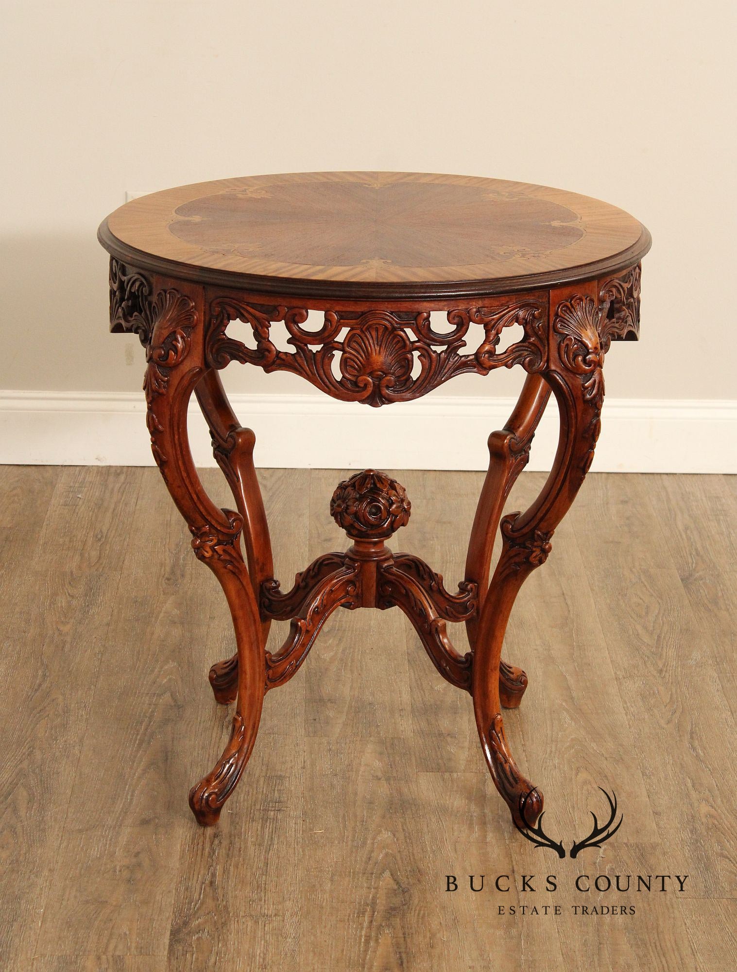 French Court Galleries Rococo Style Round Inlaid Side Table
