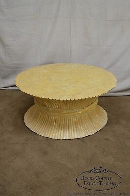 McGuire Style Mid Century Modern Round Wheat Sheaf Rattan Coffee Table