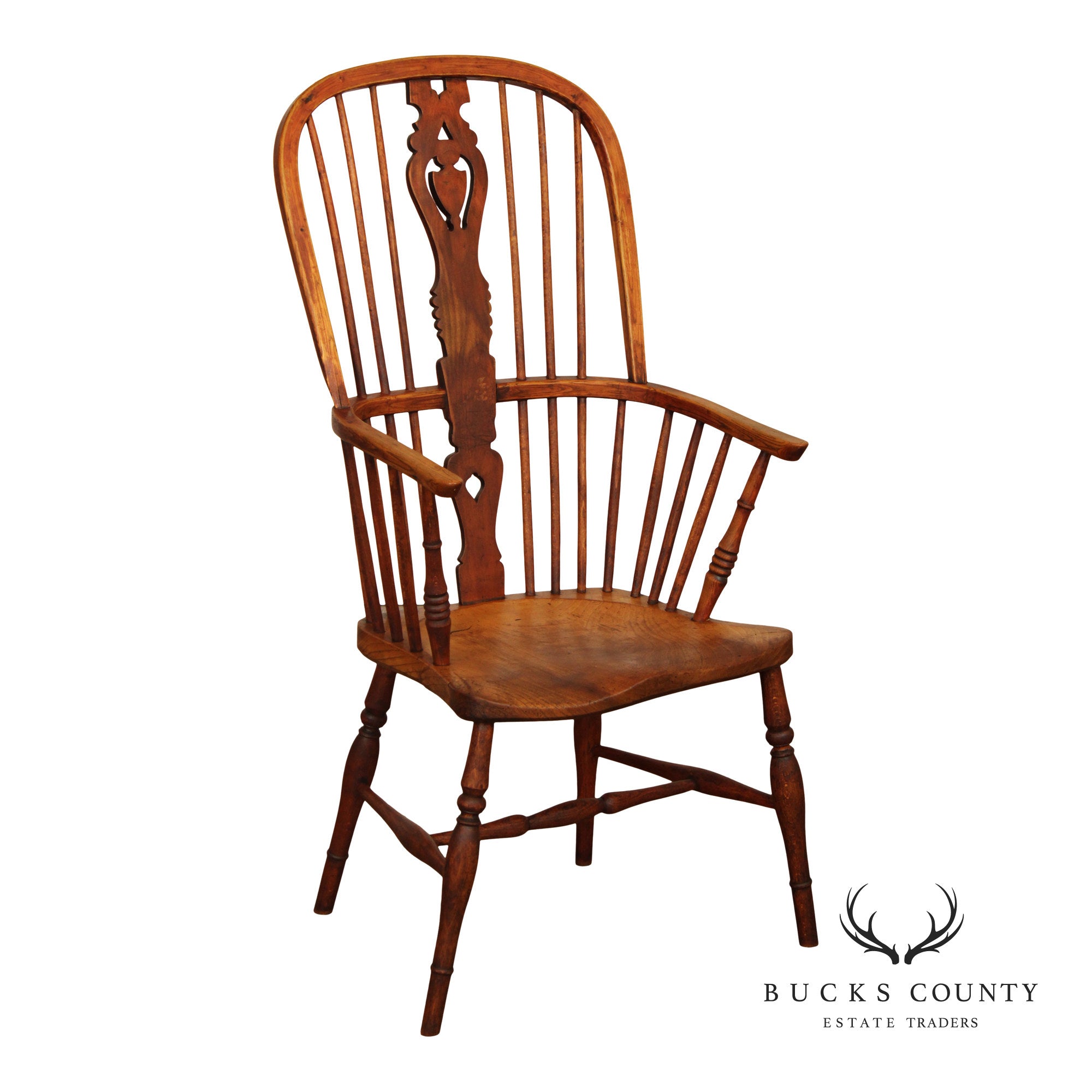 Antique Windsor Style High Back Armchair With Saddle Seat