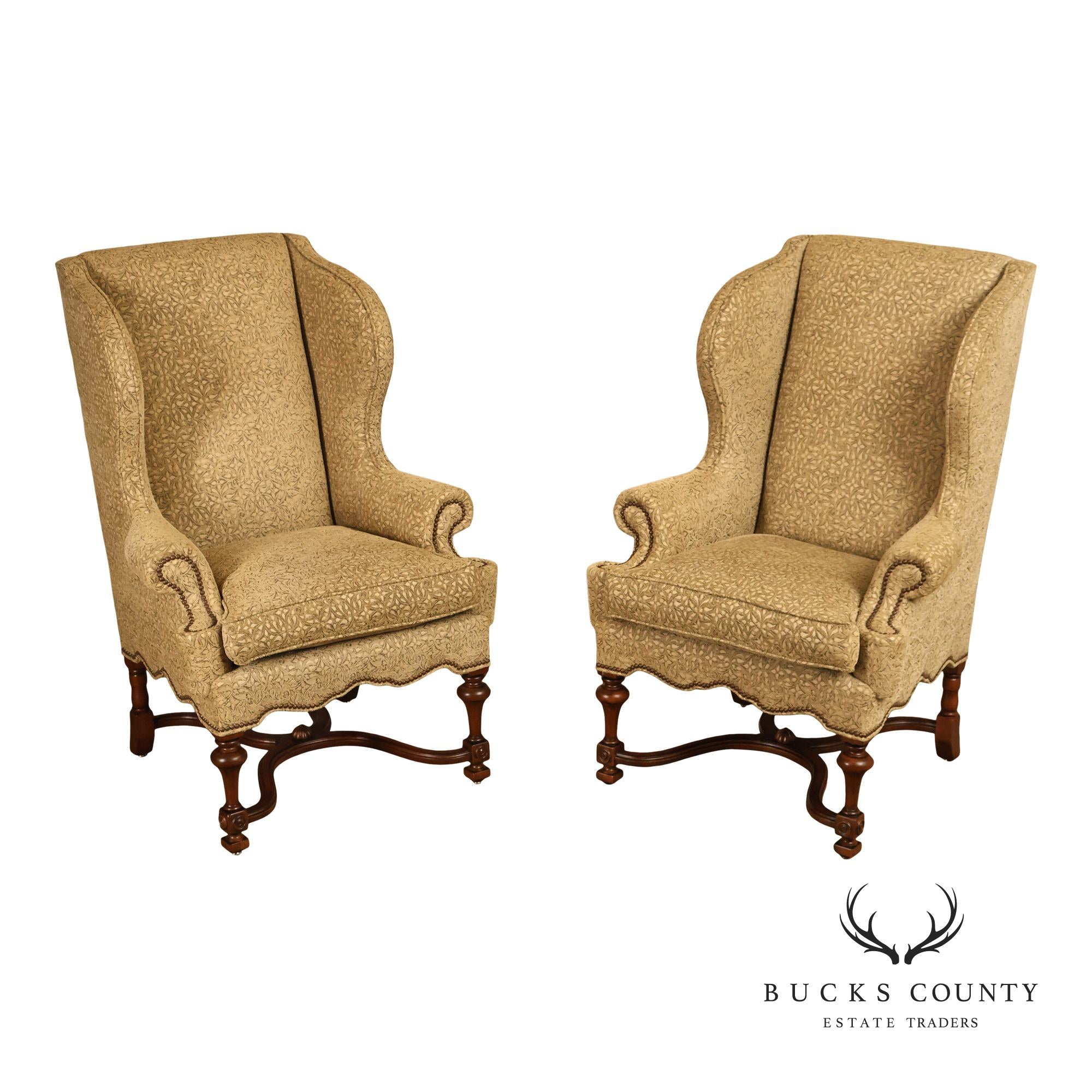 Lee Jofa Pair Of Custom Upholstered Wingback "Mayfair" Armchairs