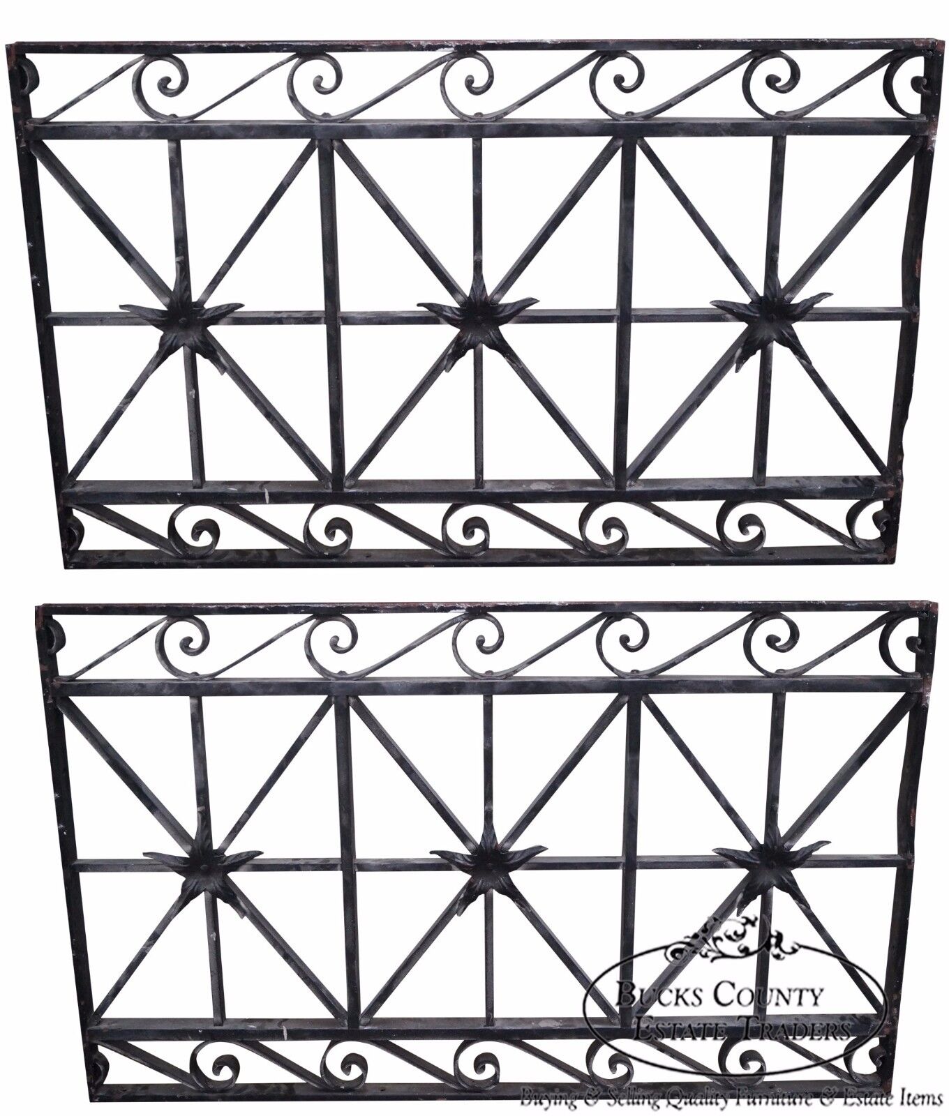 Antique Hand Wrought Iron Pair of Black Iron Regency Style Wall Grates