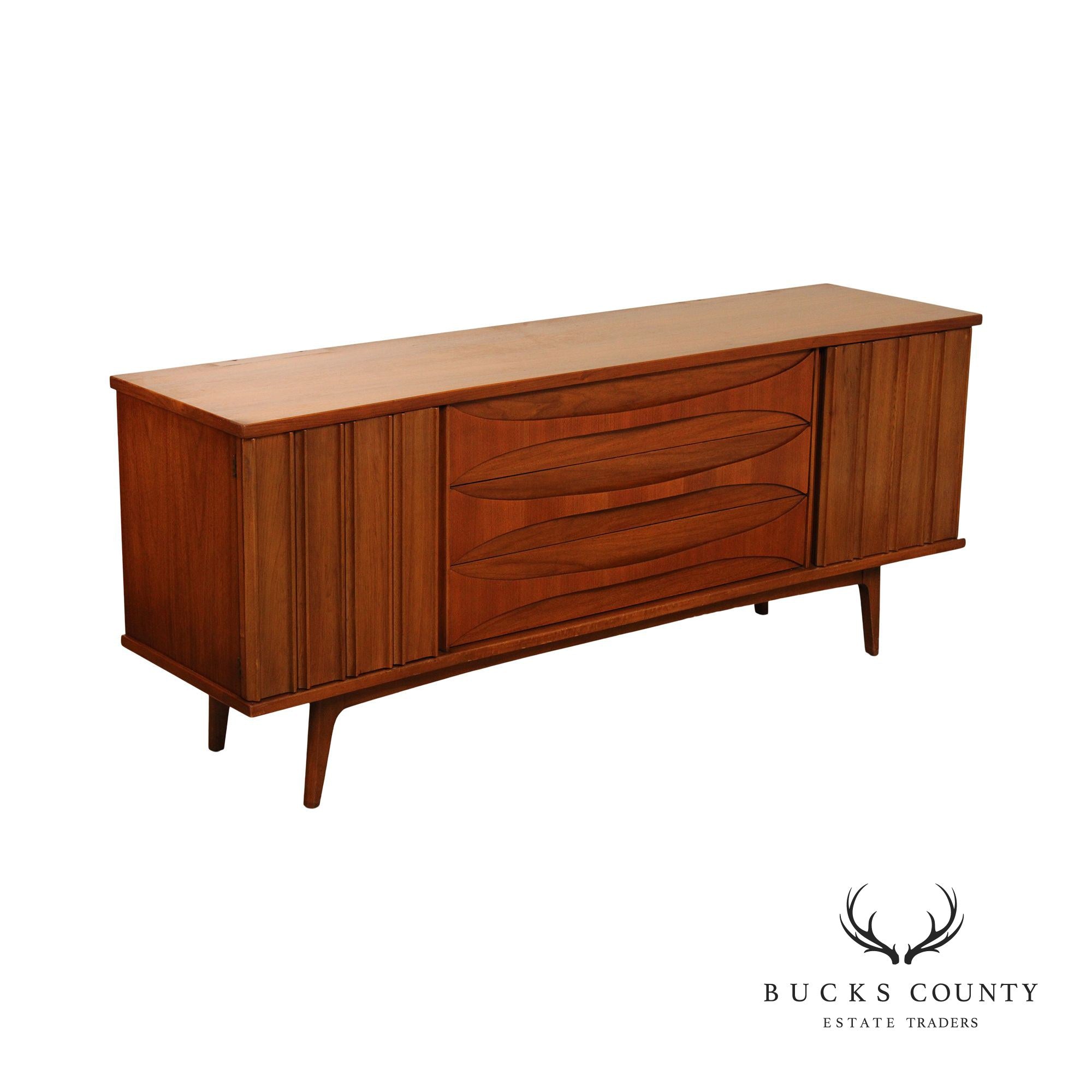 Mid Century Modern Sculpted Walnut Long Dresser