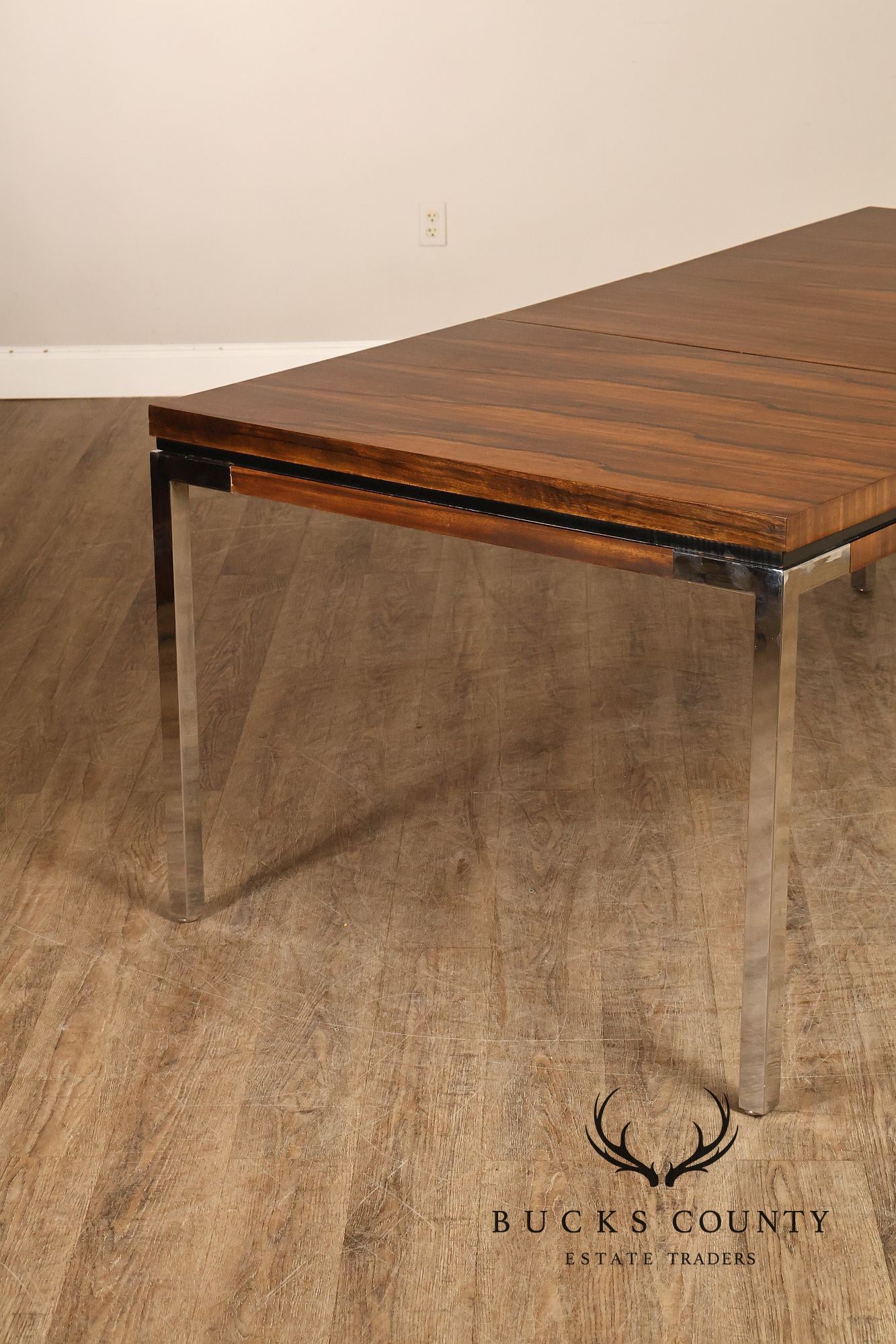 Mid Century Modern Expandable Rosewood and Chrome Dining Table