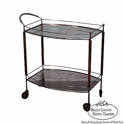 Mid Century Modern Italian Walnut Brass & Glass Serving Cart