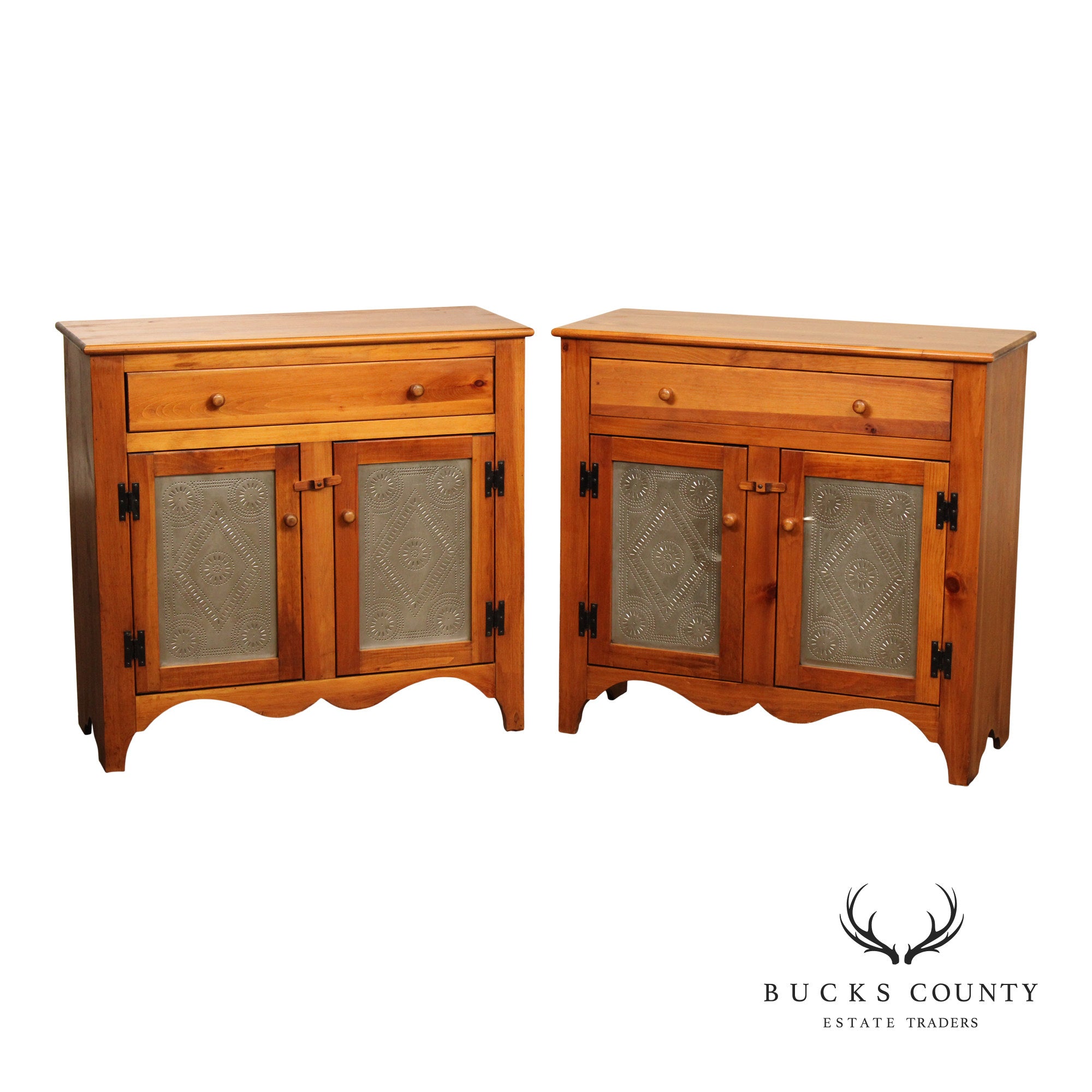 Mastercraft Pair of Pine and Punched Steel Pie Safe Cabinets