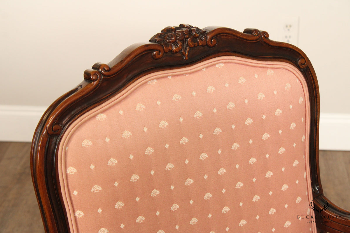 French Louis XV Style Carved Walnut Fauteuil Armchair